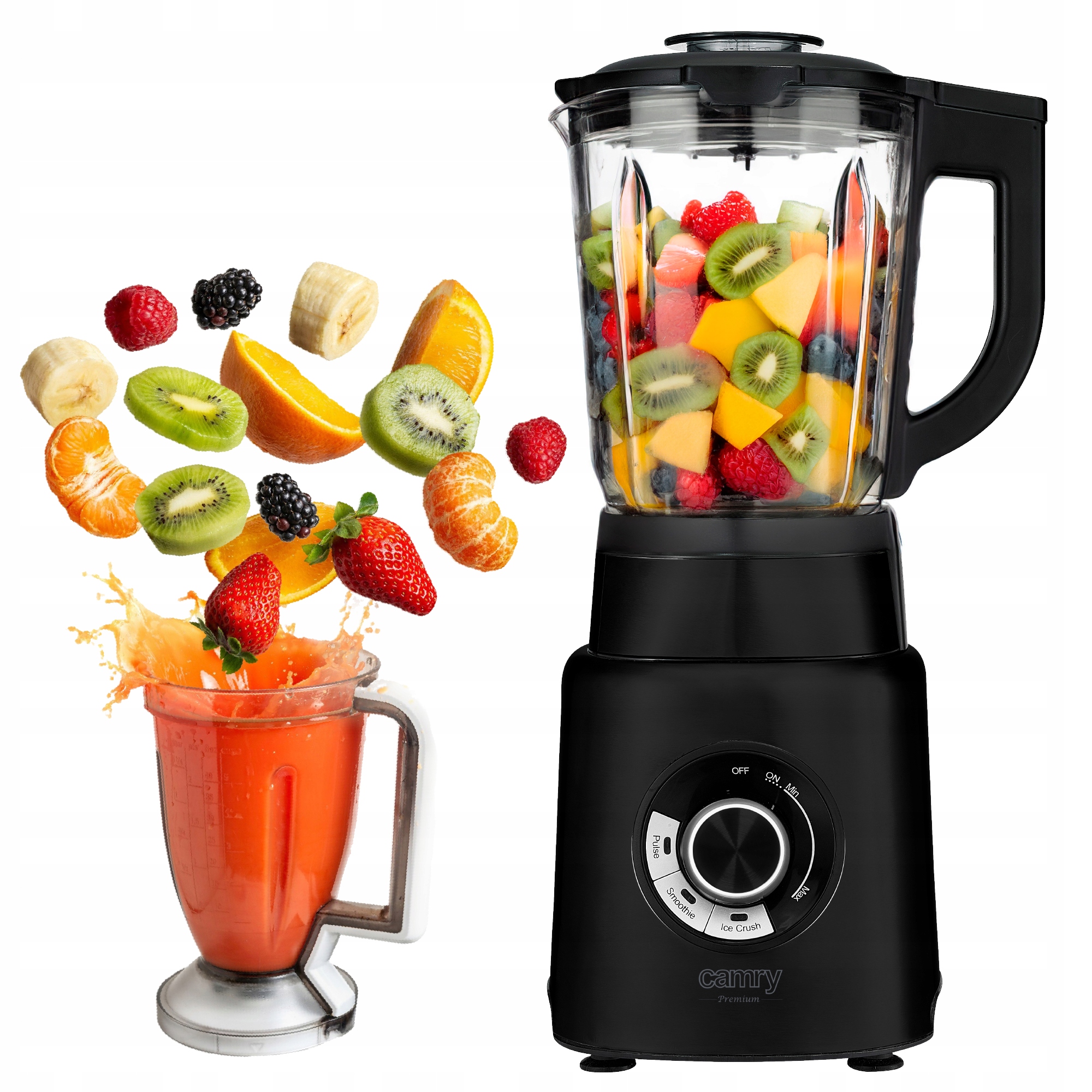 Stolný Mixér Sklenený Na Koktaily Smoothie Rozbíja Ľad Výkon 2000 W Čierny