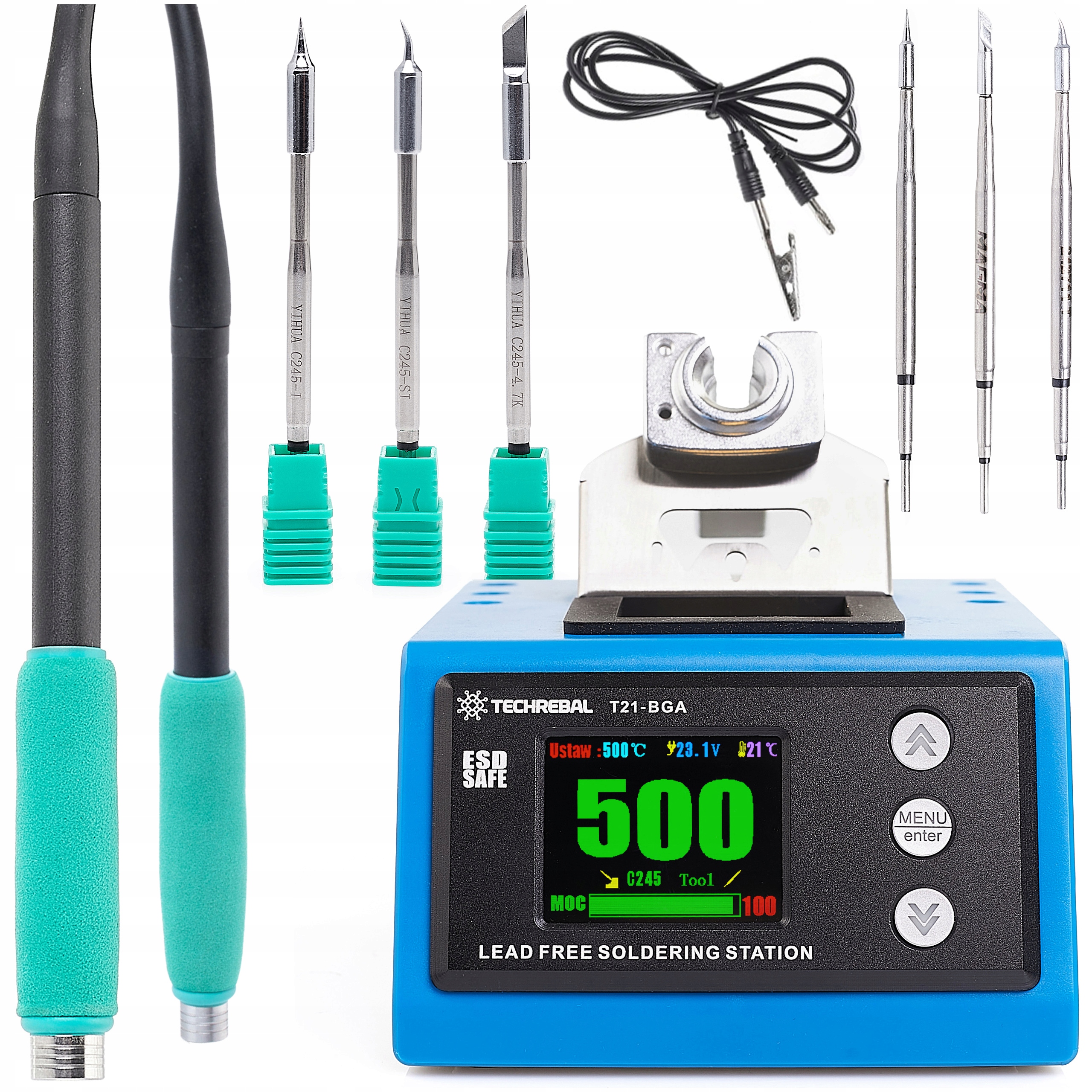 Pájecí stanice Techrebal T21-BGA 180W 2x Baňka 6x Hrot C245 C210 Smd Bga