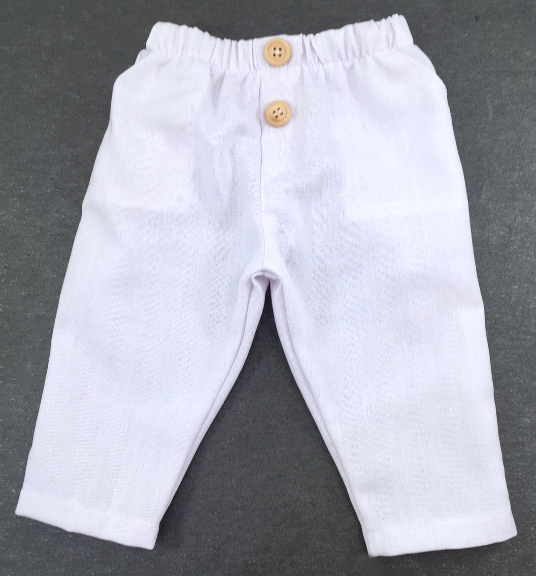SPODNIE wizytowe białe lniane 74 cm +6m len Marka Dominga