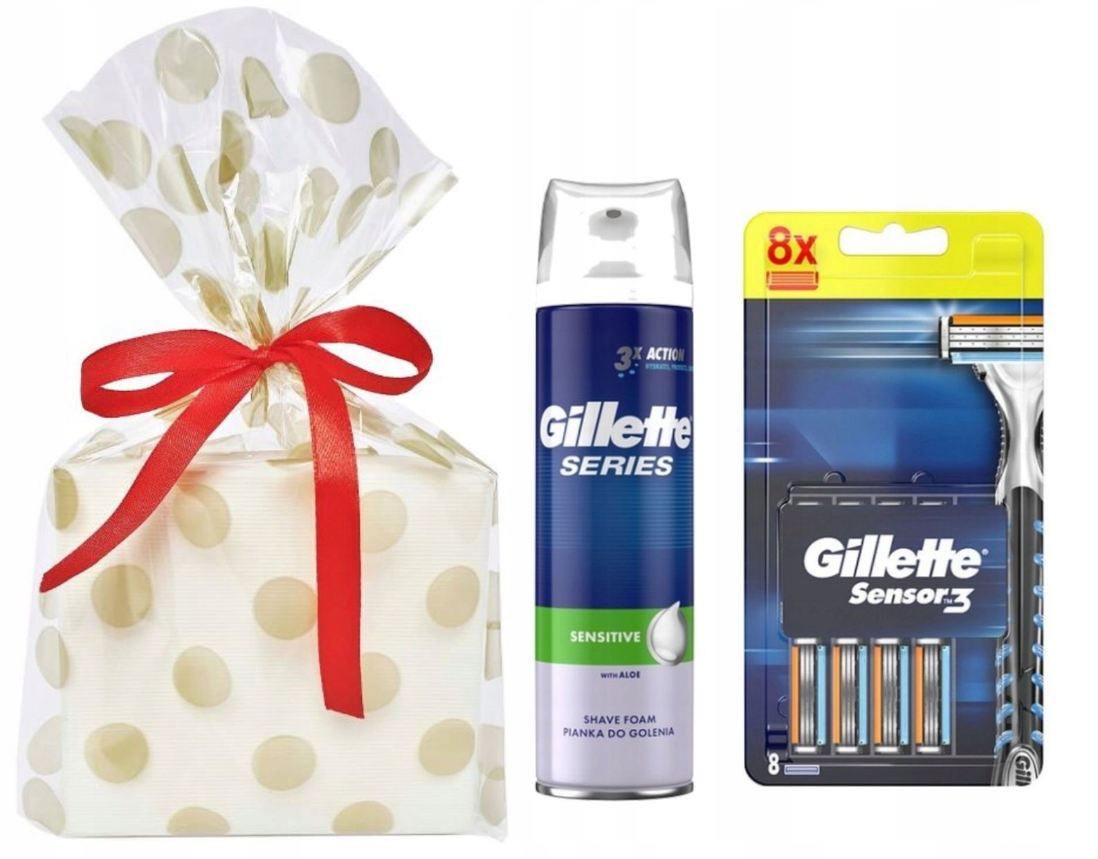 Dárková sada Gillette Sensor 3 břitové vložky 8 ks pěna na holení