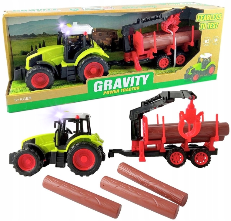 

Traktor Ciągnik Z Przyczepą Drewnem Światło Dźwięk