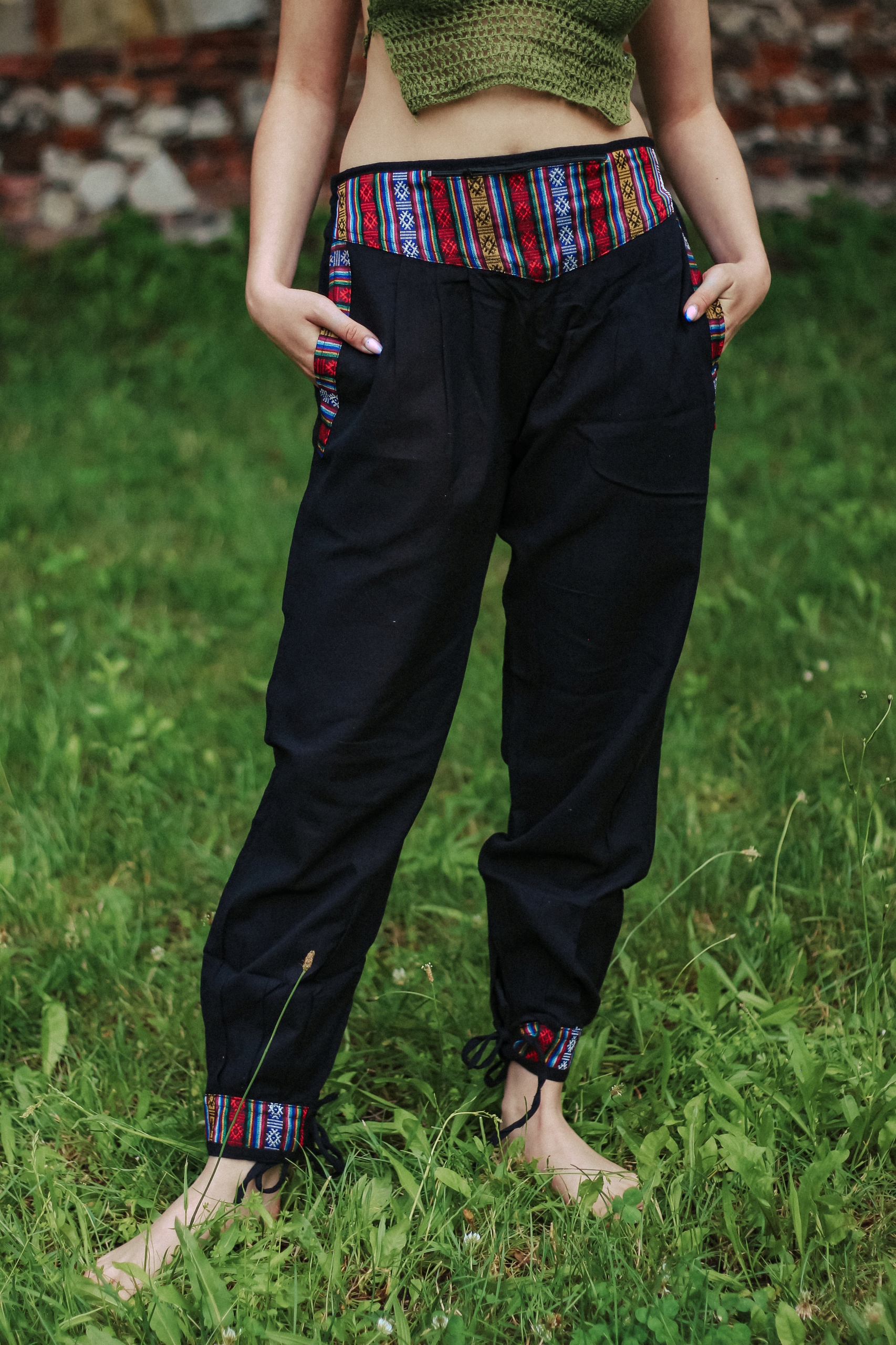 Volné Etno kalhoty na léto *z Nepálu* se zavazováním
