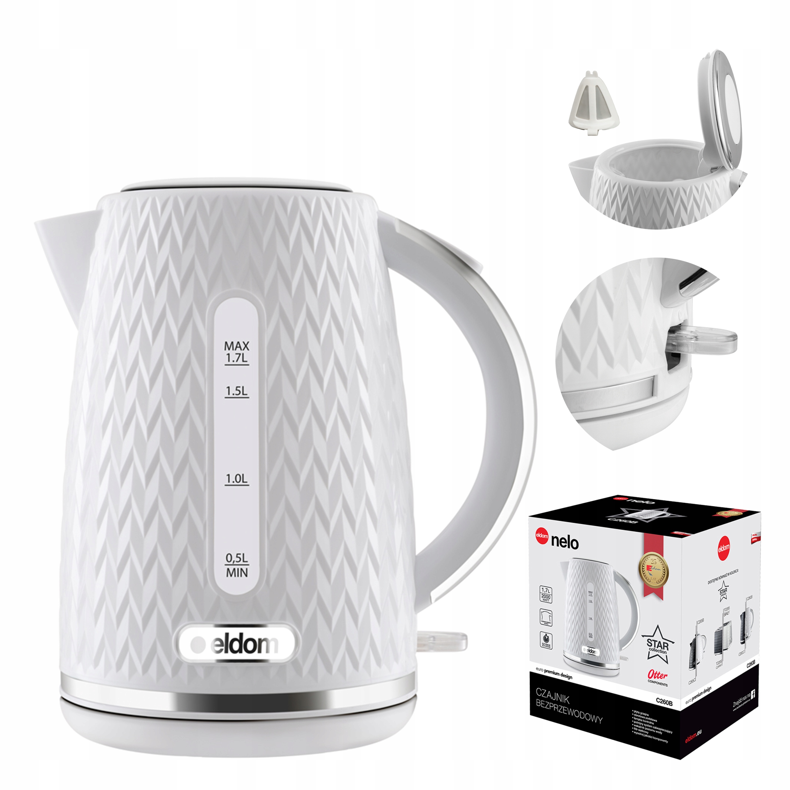 Czajnik Elektryczny Bezprzewodowy Eldom 1,7L 2000W Biały