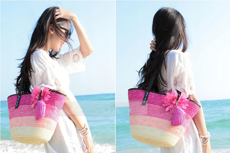 TOREBKA SŁOMKOWA KOSZYK PLAŻOWY SASZETKA ZIELONA Materiał dominujący słoma