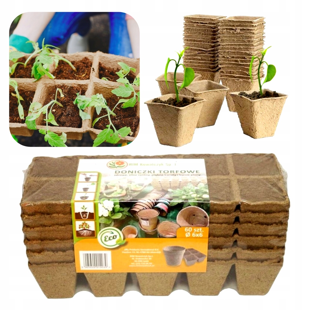 Doniczki biodegradowalne 60szt 100% NATURALNE TORFOWE ROZSADOWE