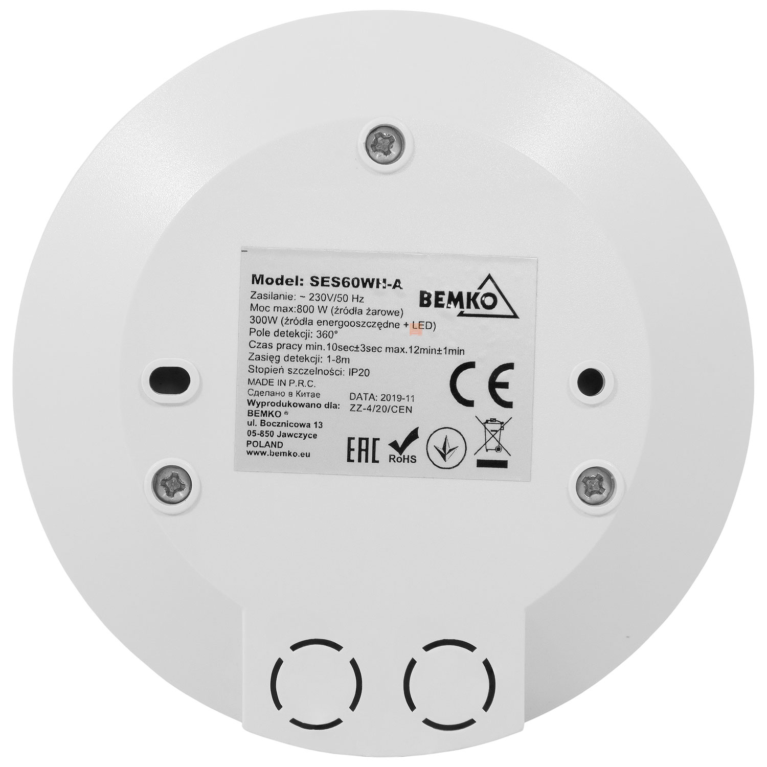 Czujnik ruchu mikrofalowy SLIM 800W do LED biały SES60WH-A Typ czujnik