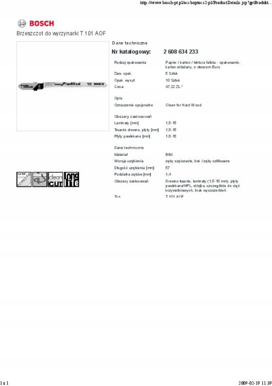 BRZESZCZOT DO WYRZYNARKI T101AOF 5SZT. Marka Bosch