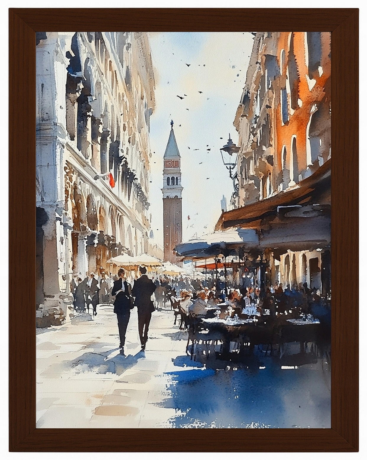 Plakát Rámeček Dřevo Krajina Město Itálie Benátky Ulice Kavárna 60x80