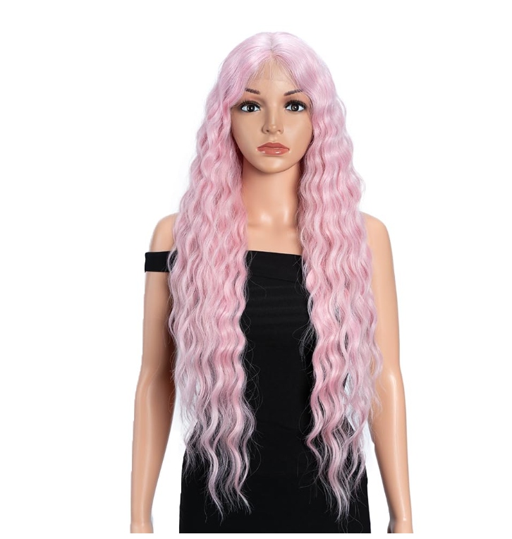 Joedir 30" Dlouhá vlnitá syntetická paruka 100 cm růžová