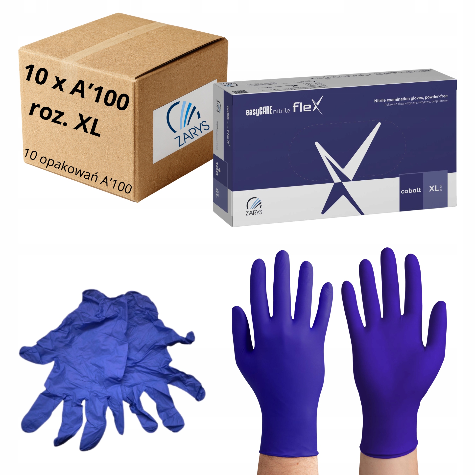 Levně Nitrilové rukavice easyCARE nitrileFLEX kobalt Zarys roz[XL] 10op x A'100