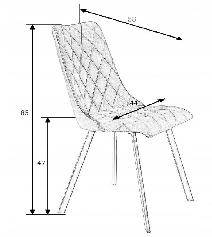 Krzesło Tapicerowane Welur Popiel Pikowane Szerokość siedziska 44 cm