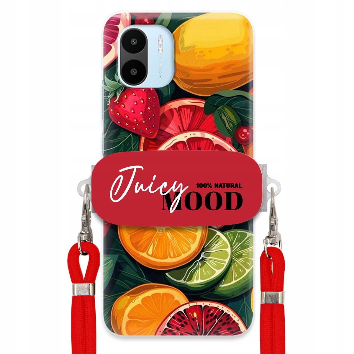 Puzdro pre Xiaomi Redmi A1 Červené Crossbody vodítko držiak Juice Mood Ovocie