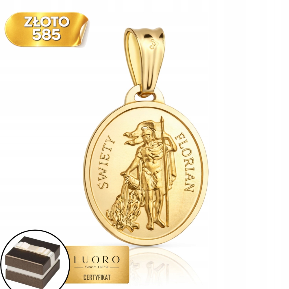 Zlatý medailon 585 14K sv. Florián 25 MM Klasický Dárek Exkluzivní