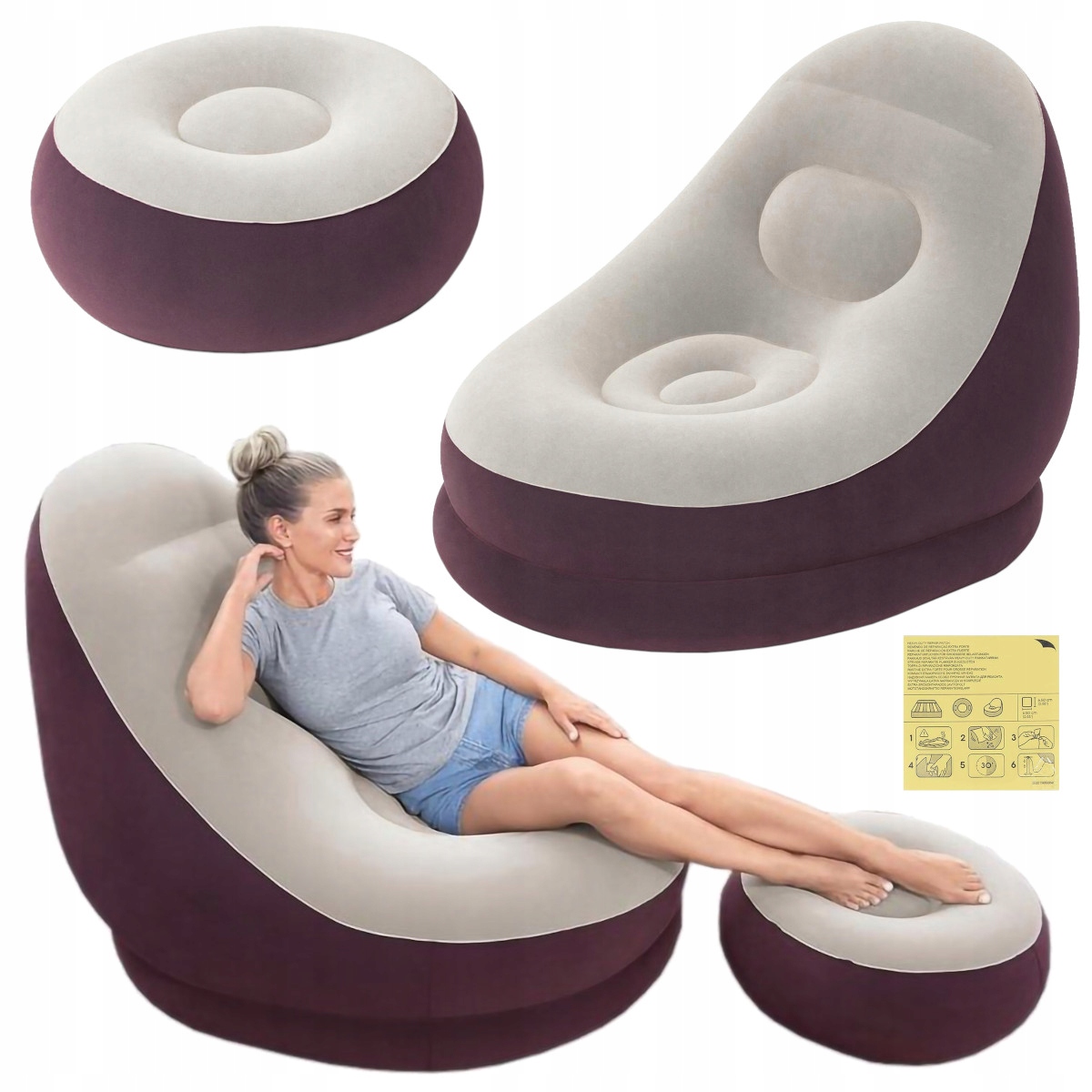 FOTEL DMUCHANY PUFA + PODNÓŻEK Welurowy Zestaw Wypoczynkowy Bestway 75053 Waga produktu z opakowaniem jednostkowym 3.1 kg