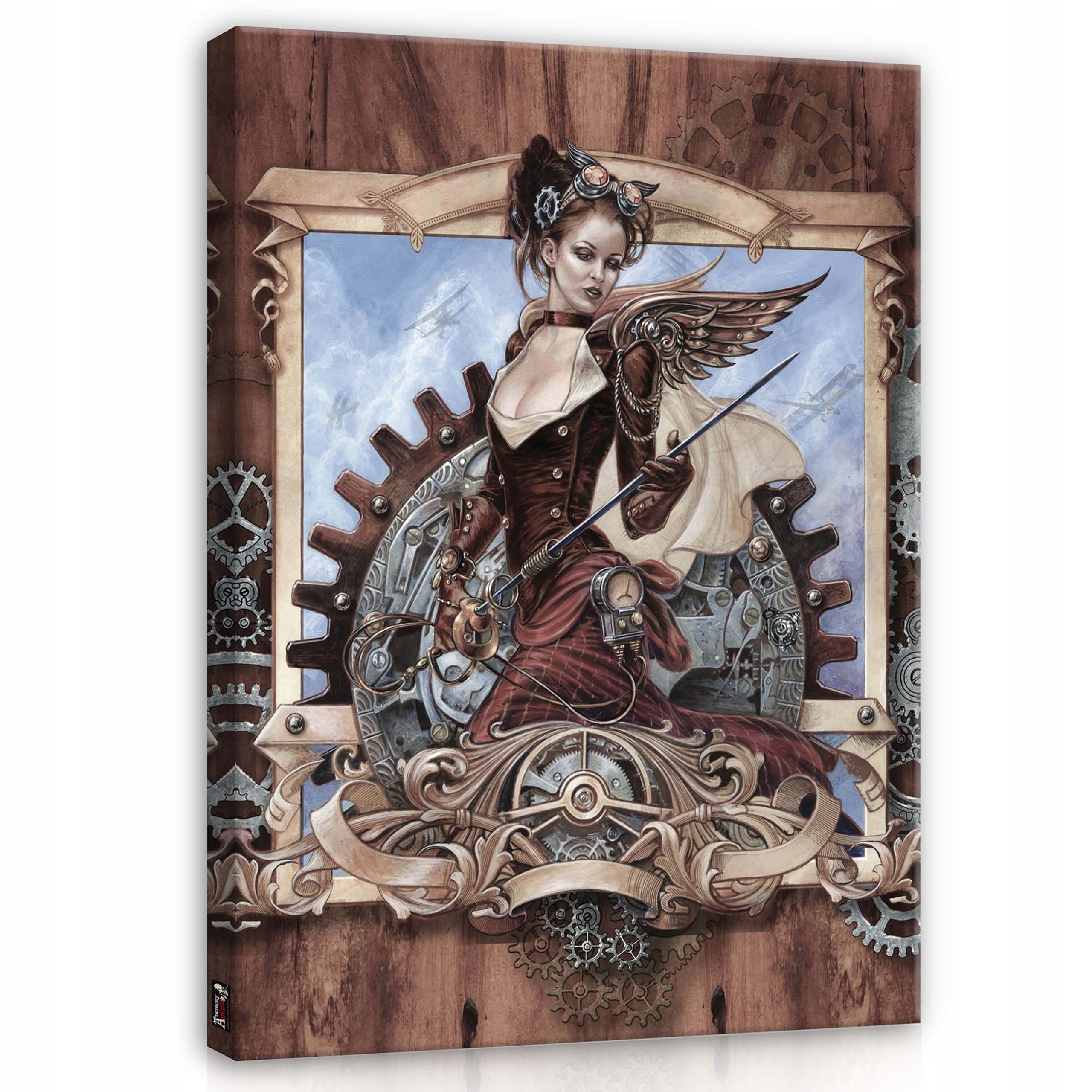 Obraz 60x80 Steampunk žena-bojovník mechanismy křídla meč síla