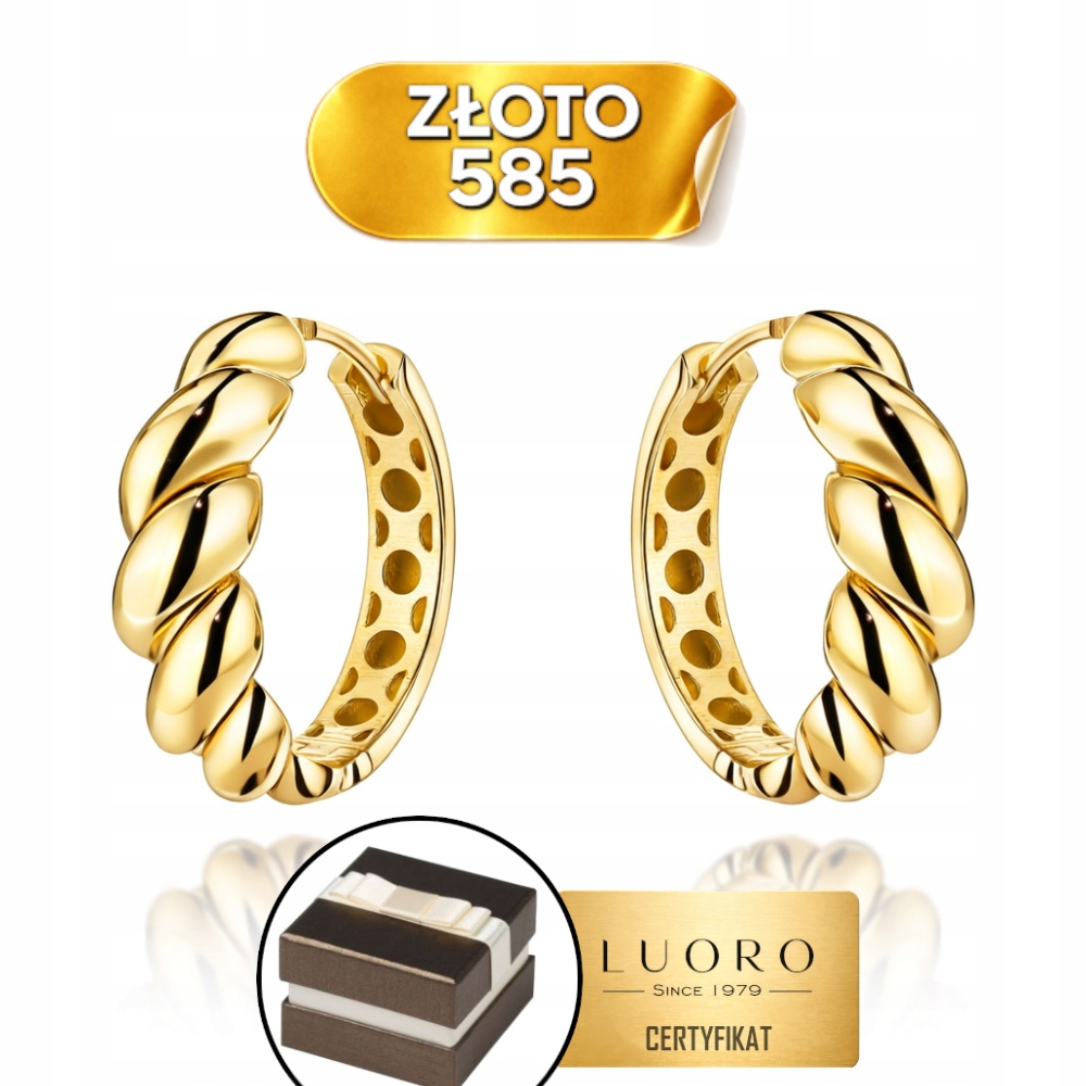 Náušnice Zlaté 585 14K Kolečko Hladké Zaplétané 17 MM Anglické Zapínání