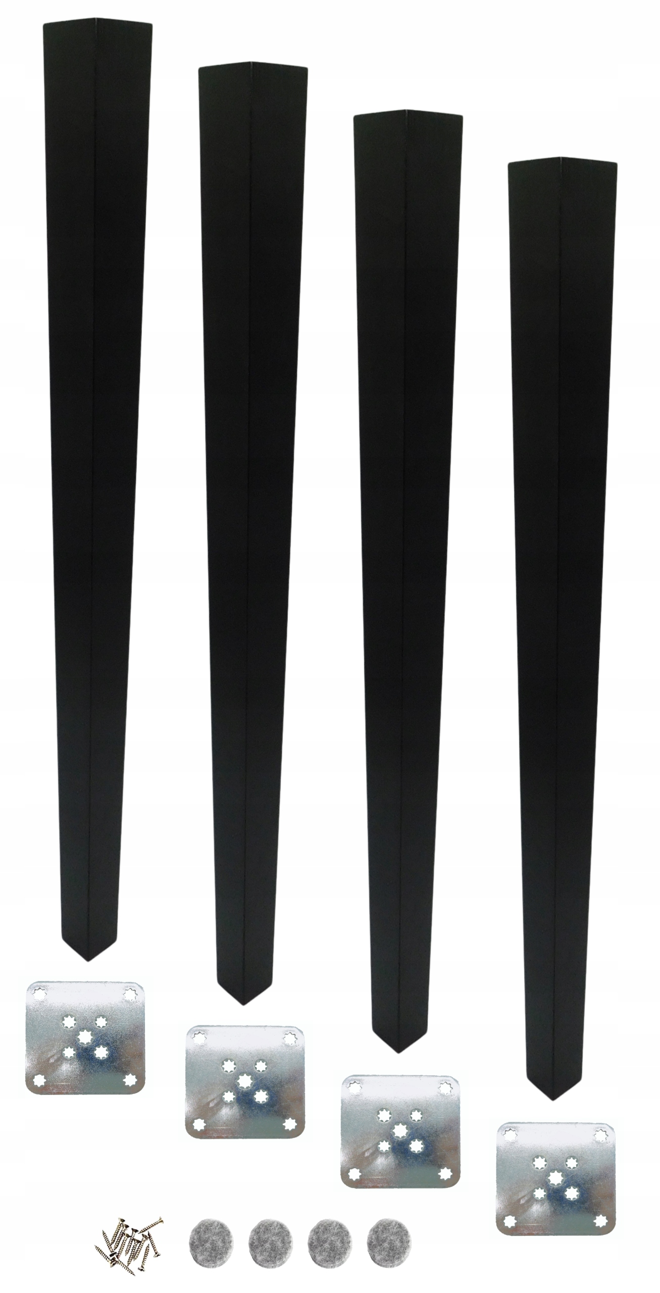 Bukové nohy 72 cm – trapéz, čierny lak, s montážnou sadou