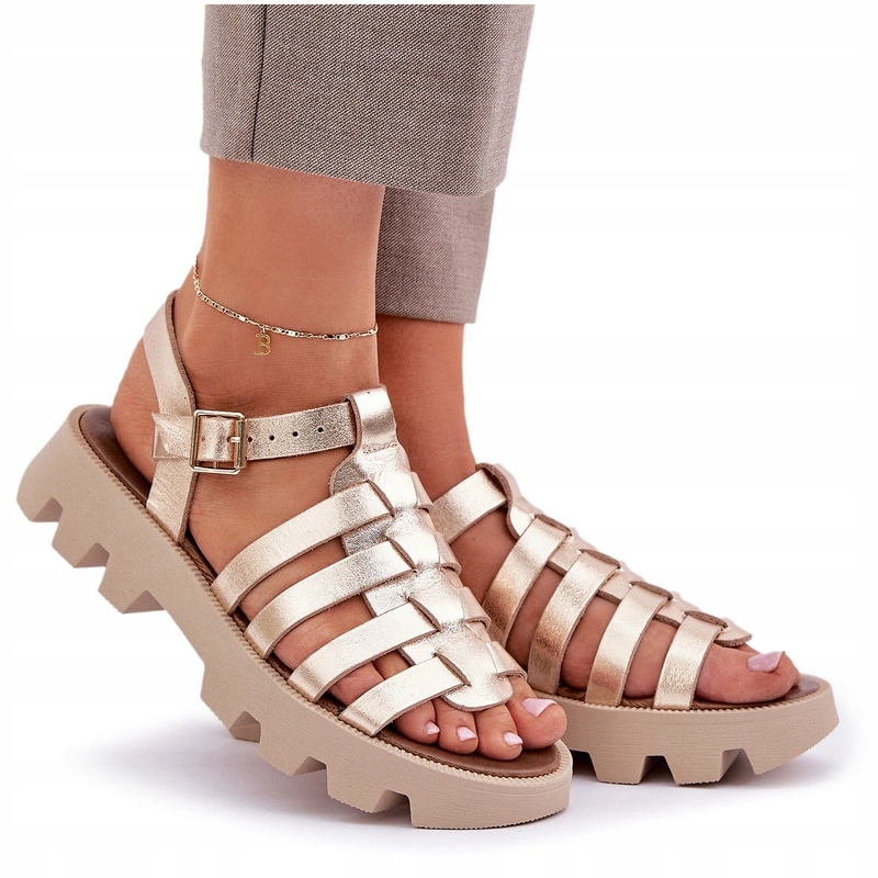 Dámské Sandály Přírodní Kůže Pásek Zazoo 3695 Zlaté 37