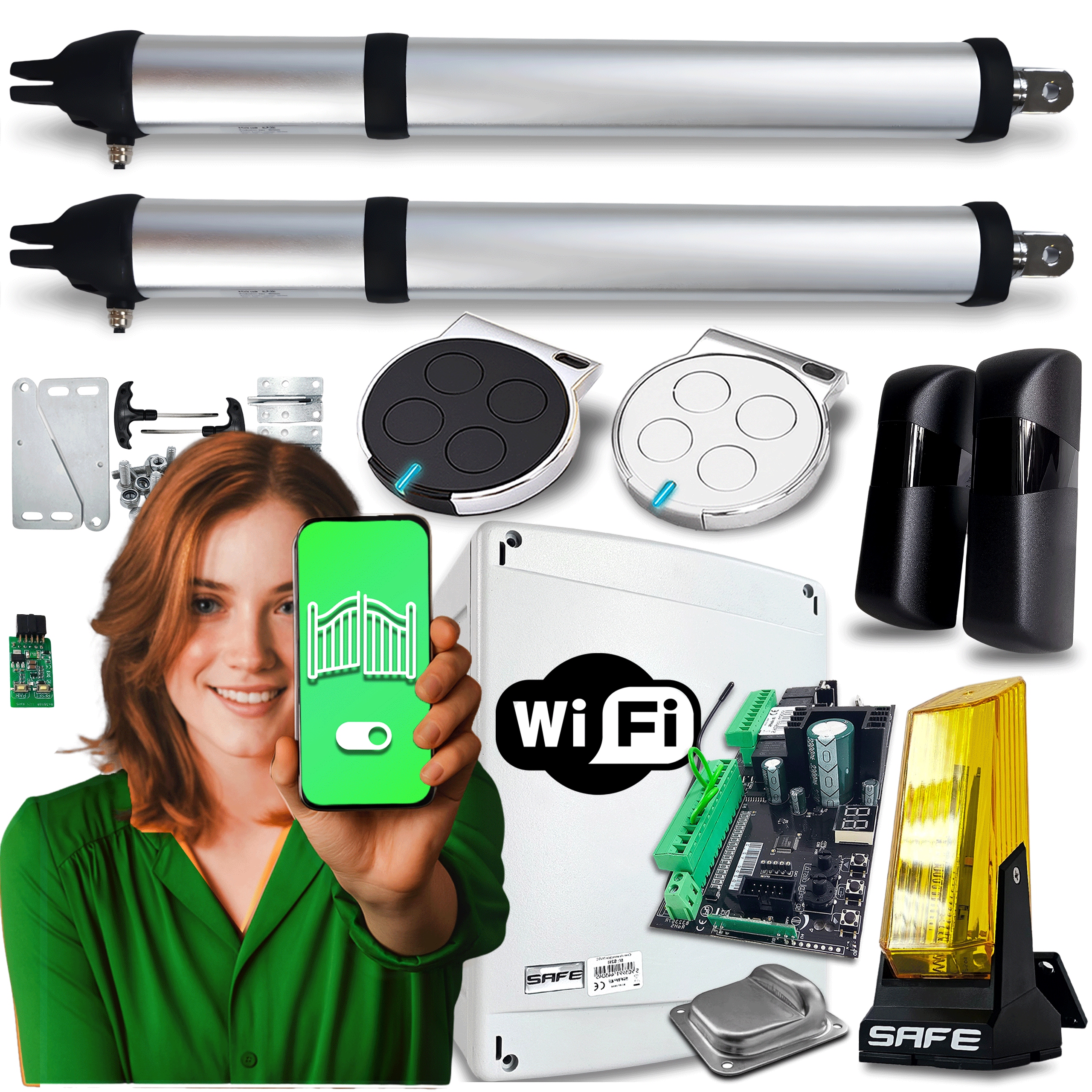 Set Pohon pro Dvoukřídlou Bránu 8m Lampa Ovladače Wifi Automat 200 Kg