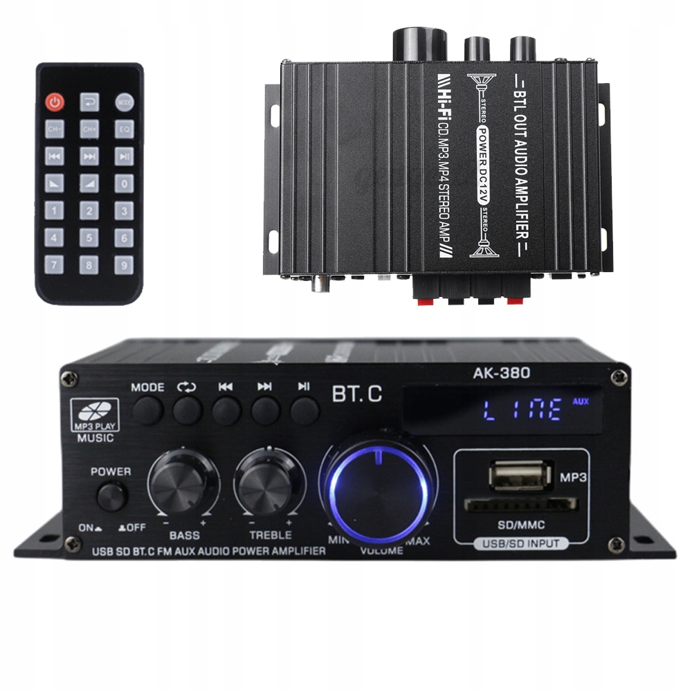 Digitální zesilovač ve vozidle Audio Bluetooth Mp3 Rádio Fm s dálkovým ovládáním 40 W