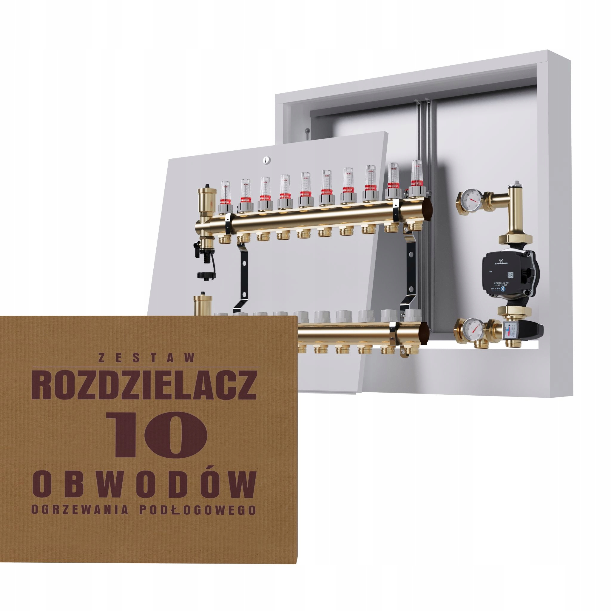 Rozdělovač pro podlahu 10 okruhů s čerpadlem Grundfos nástěnná skříňka