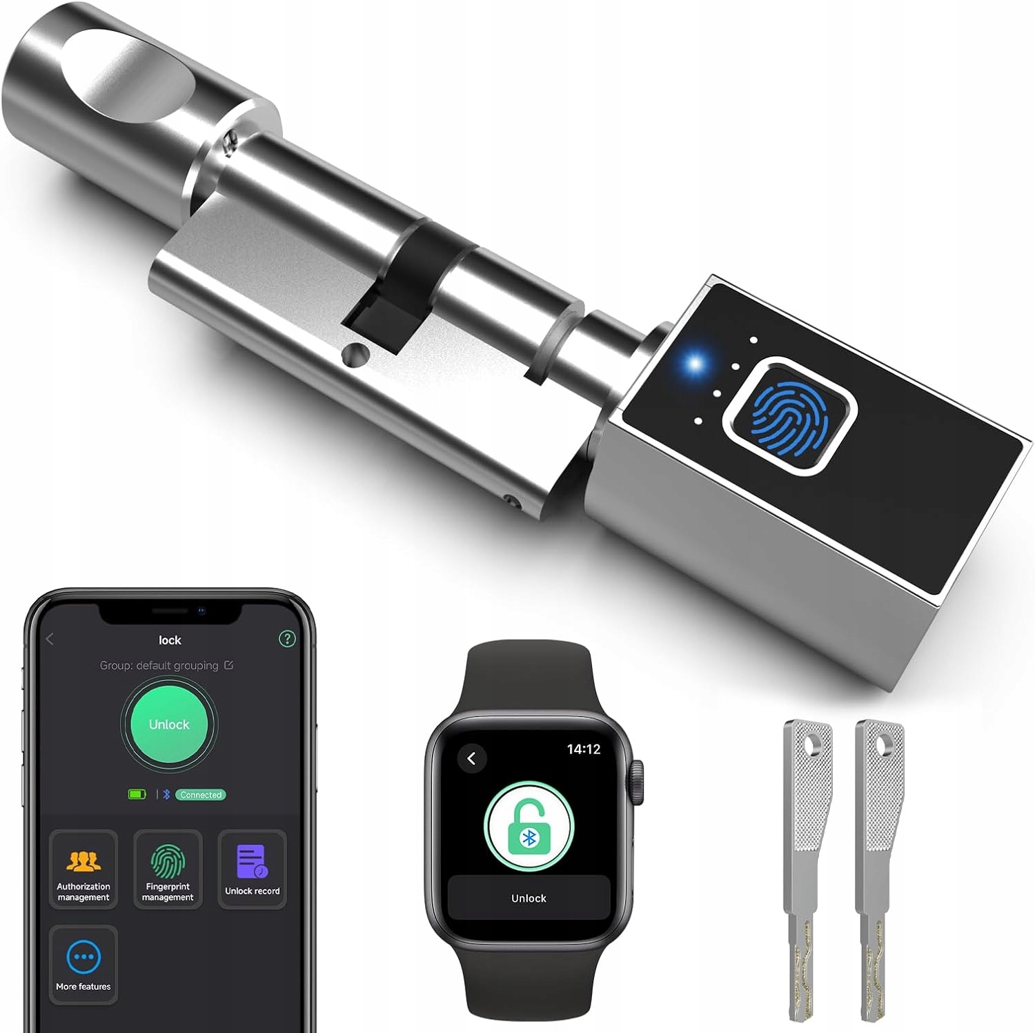 Elektronický zámek dveří 80 mm (40/40) s otiskem prstu a aplikací