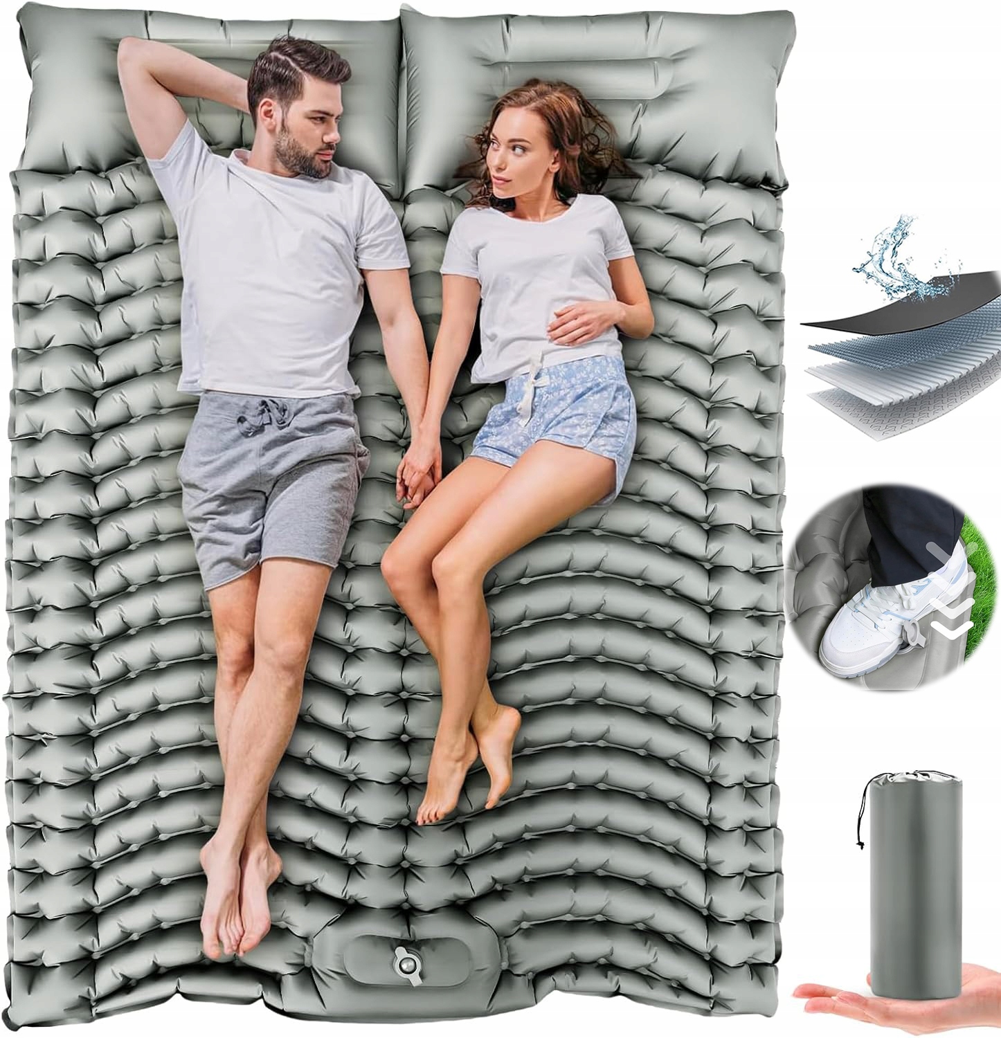 Dvoupostelová Karimatka 4D Matrace Samonafukovací Pumpička Polštář 200*133CM