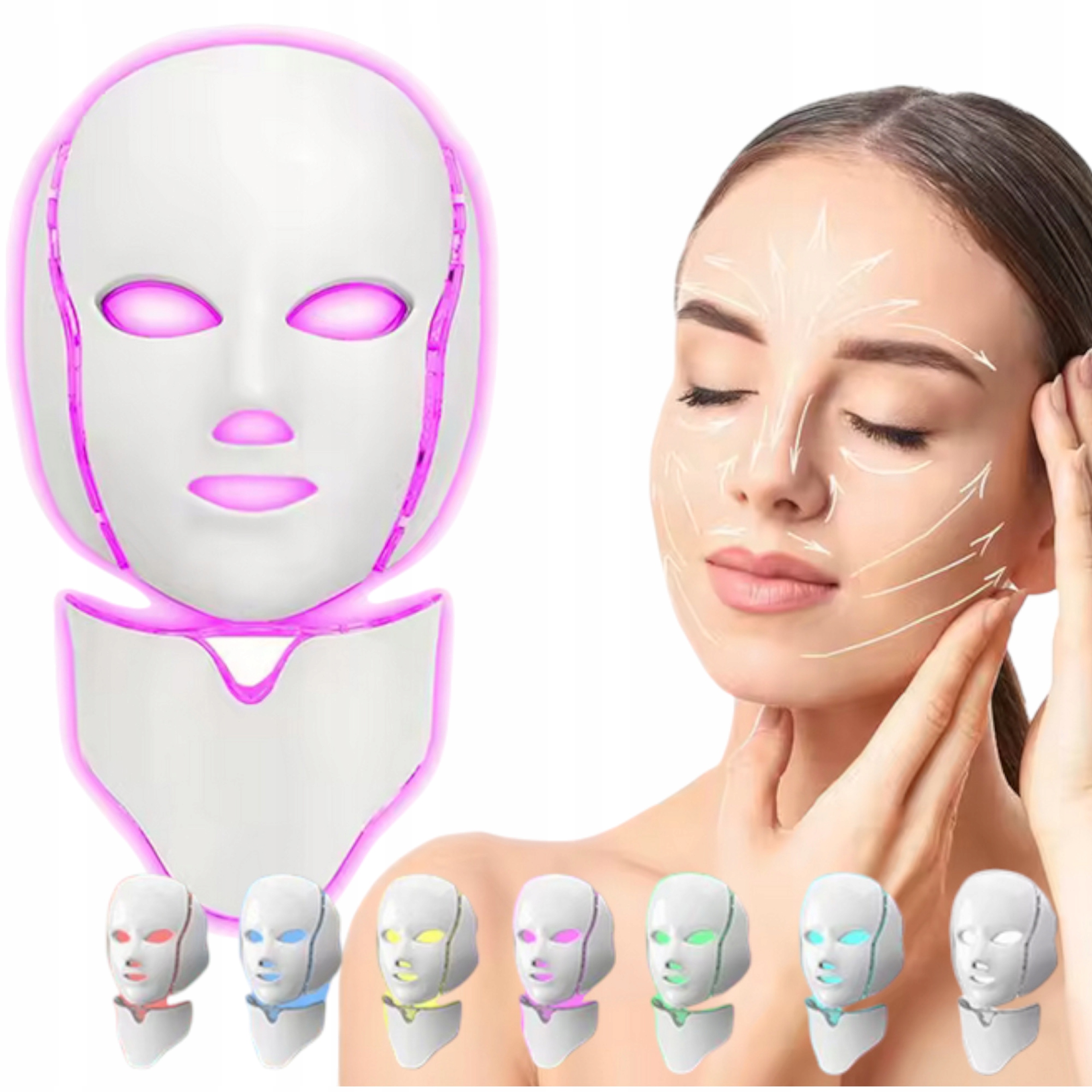 Led maska na obličej a krk barevná terapie fotonovým světlem 192 diody 8v1