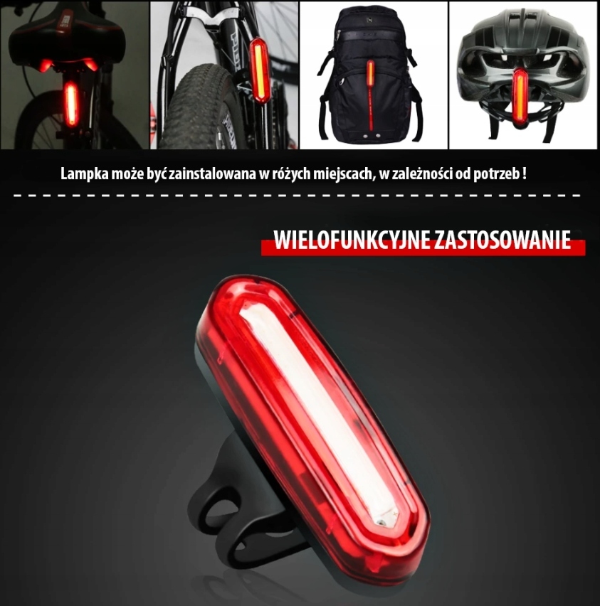 LAMPKA ROWEROWA TYLNA LED COB USB MOCNA 15H 120LM LAMPA TYŁ TRYBY Kolor dominujący pomarańcze i czerwienie