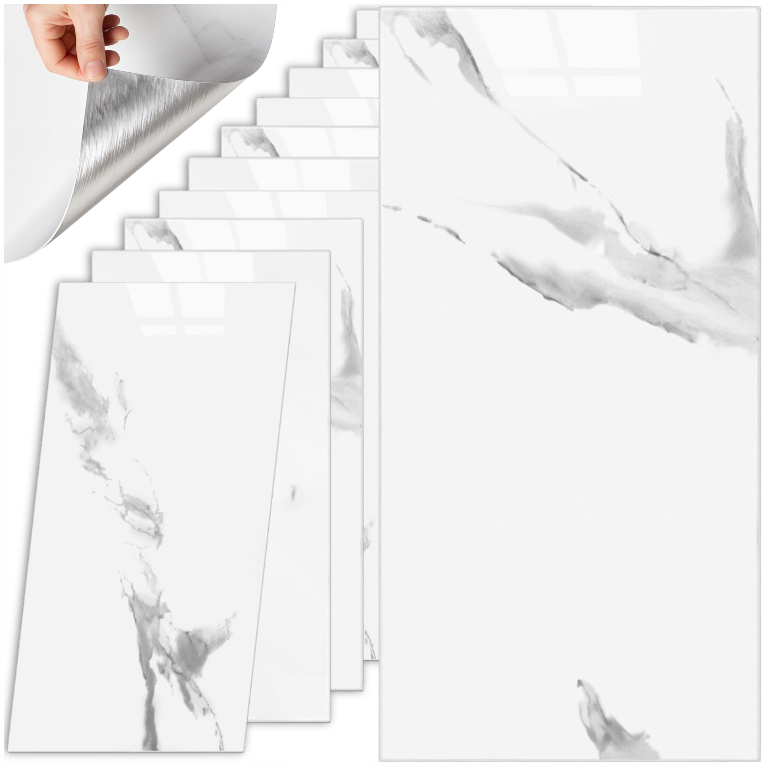 x10 Nástěnný Panel Samolepicí Mramor Pvc Laminát 30 x 60 Lesk 3D Dlaždice