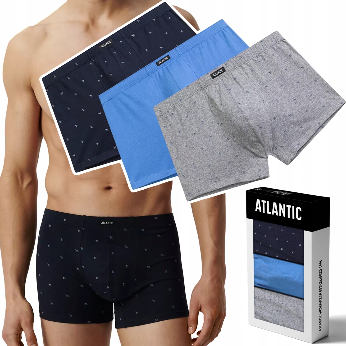 Pánské boxerky 3 Páry klasické Bavlněné šortky Atlantic 3MH-209 M