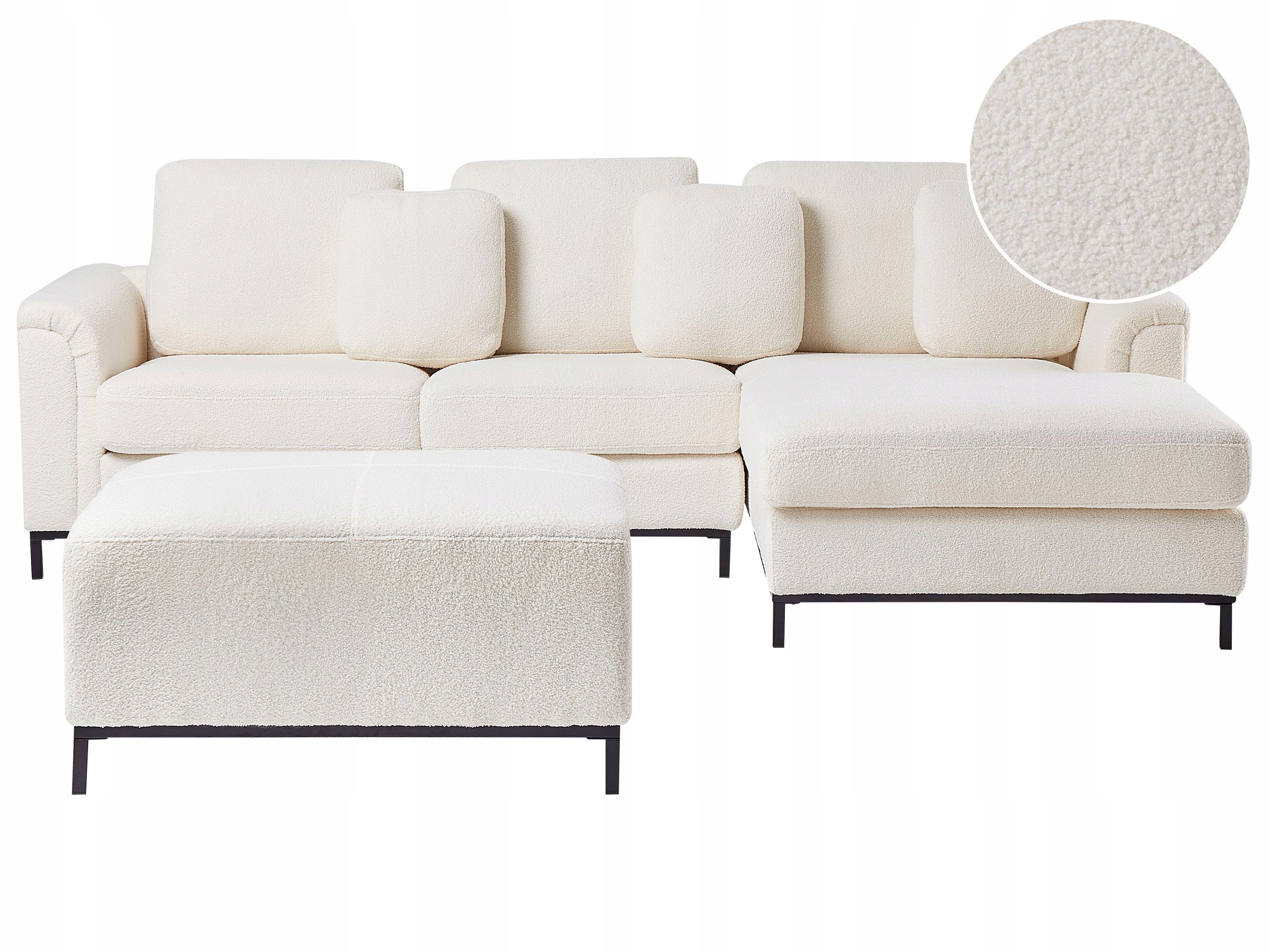 Narożnik sofa z otomaną rogówka boucle biały