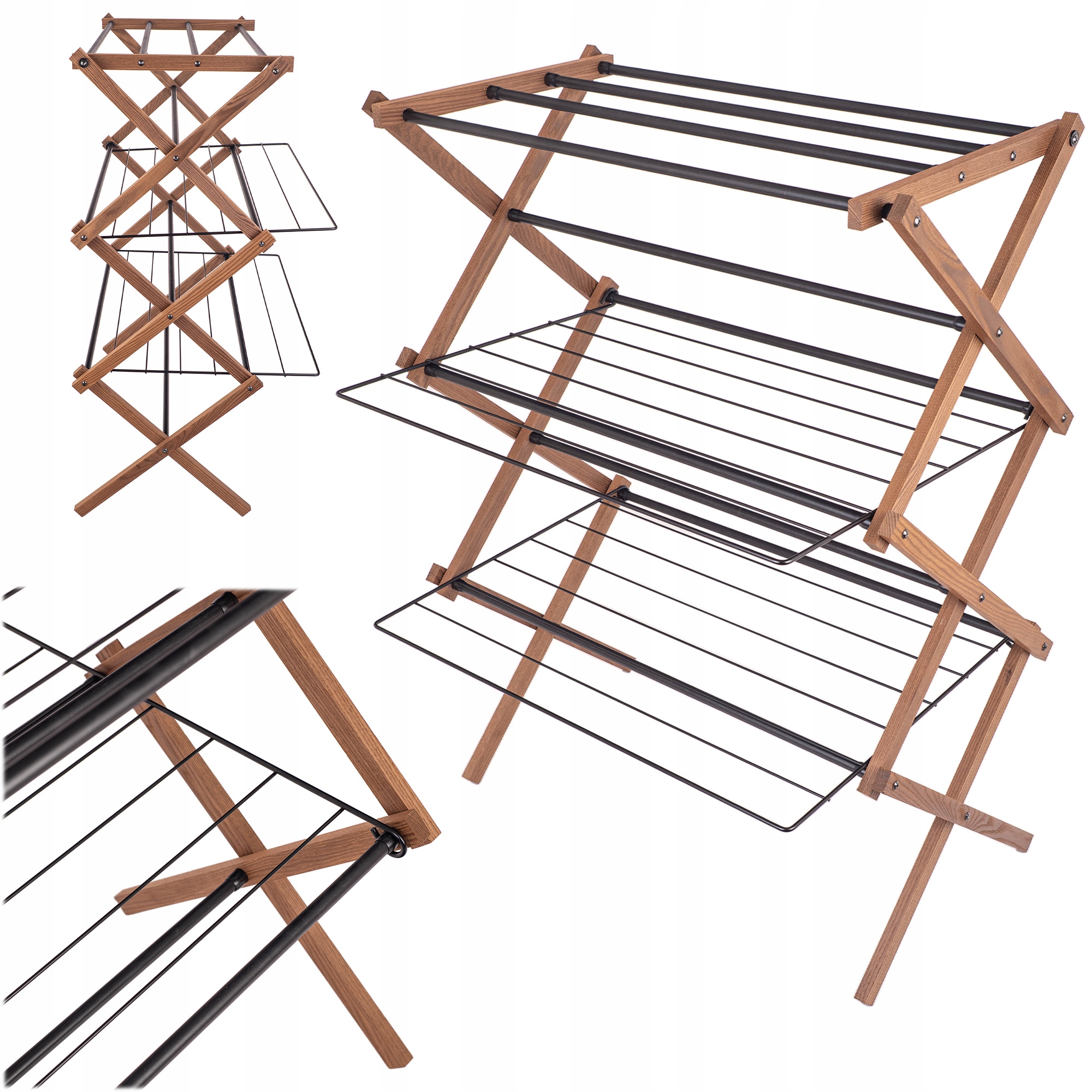 Levně Sušák Na Prádlo Stojící Na Prádlo Skládací Vertikální Balkonová Dřevěná