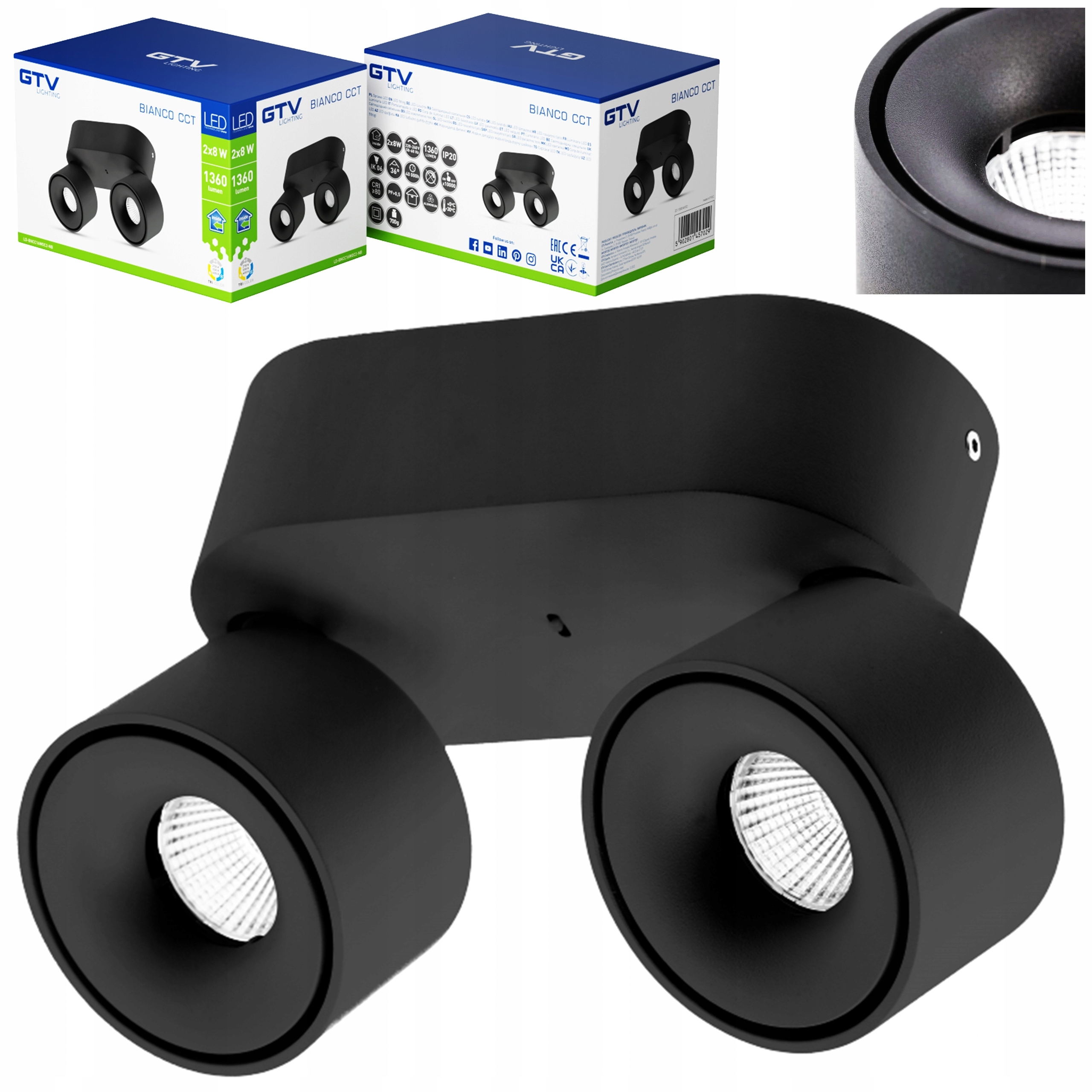 Natynková Lampa Led stropné svietidlo Bianco Cct 2x8w 1360lm 2700/3300/4000K