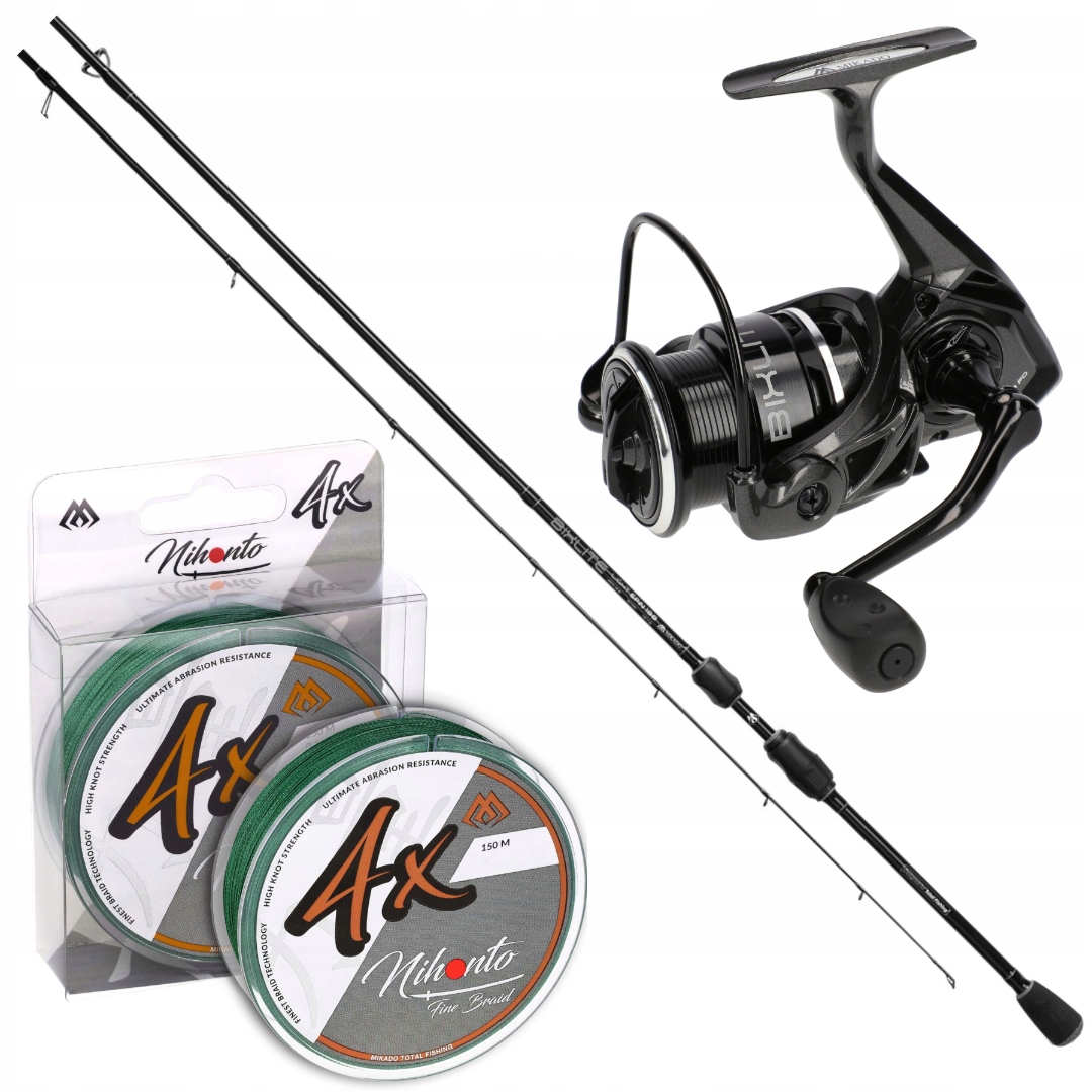 Zestaw Spinning Na Szczupaka Węglowa Wędka Kołowrotek Plecionka Mikado