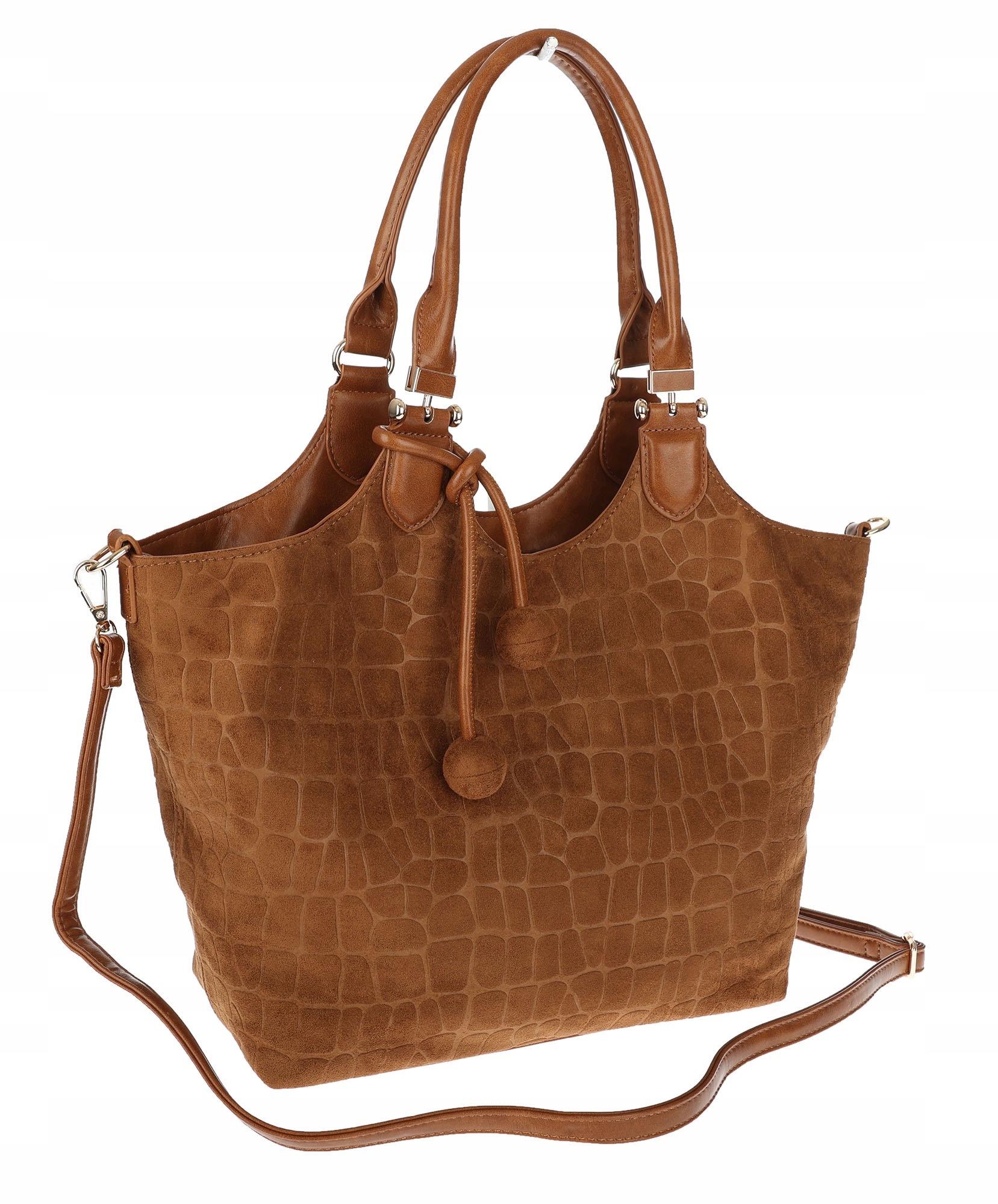 Dámská shopper kabelka prostorná semišová módní taška CC09 Hnědá