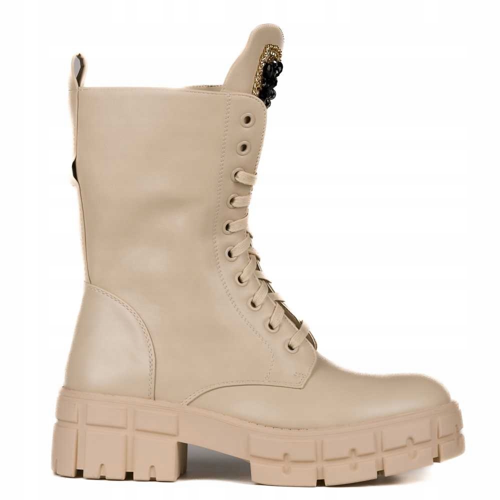 Béžové Kotníkové Boty Workery Na Platformě Teplé 38