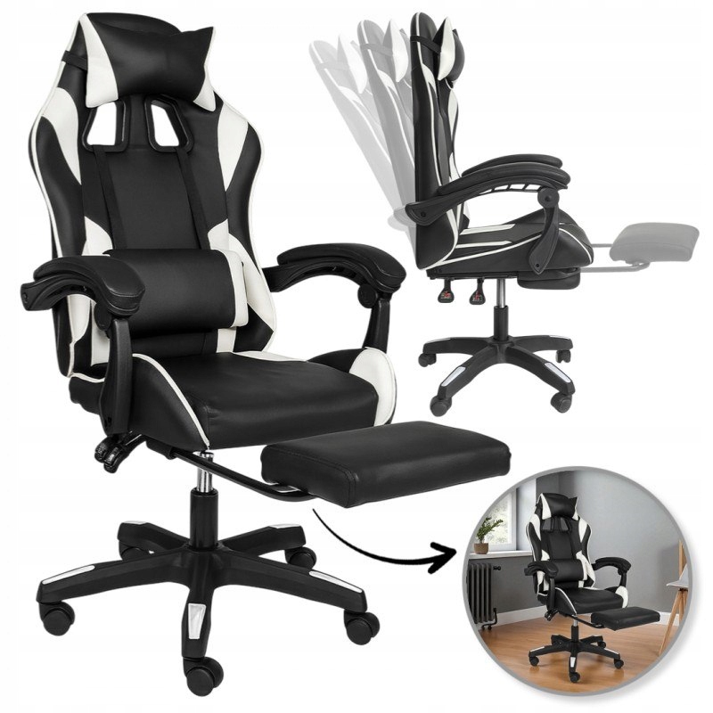 Fotel Gamingowy Ergonomiczny – Regulowany 2 Poduszki Sztuczna Skóra