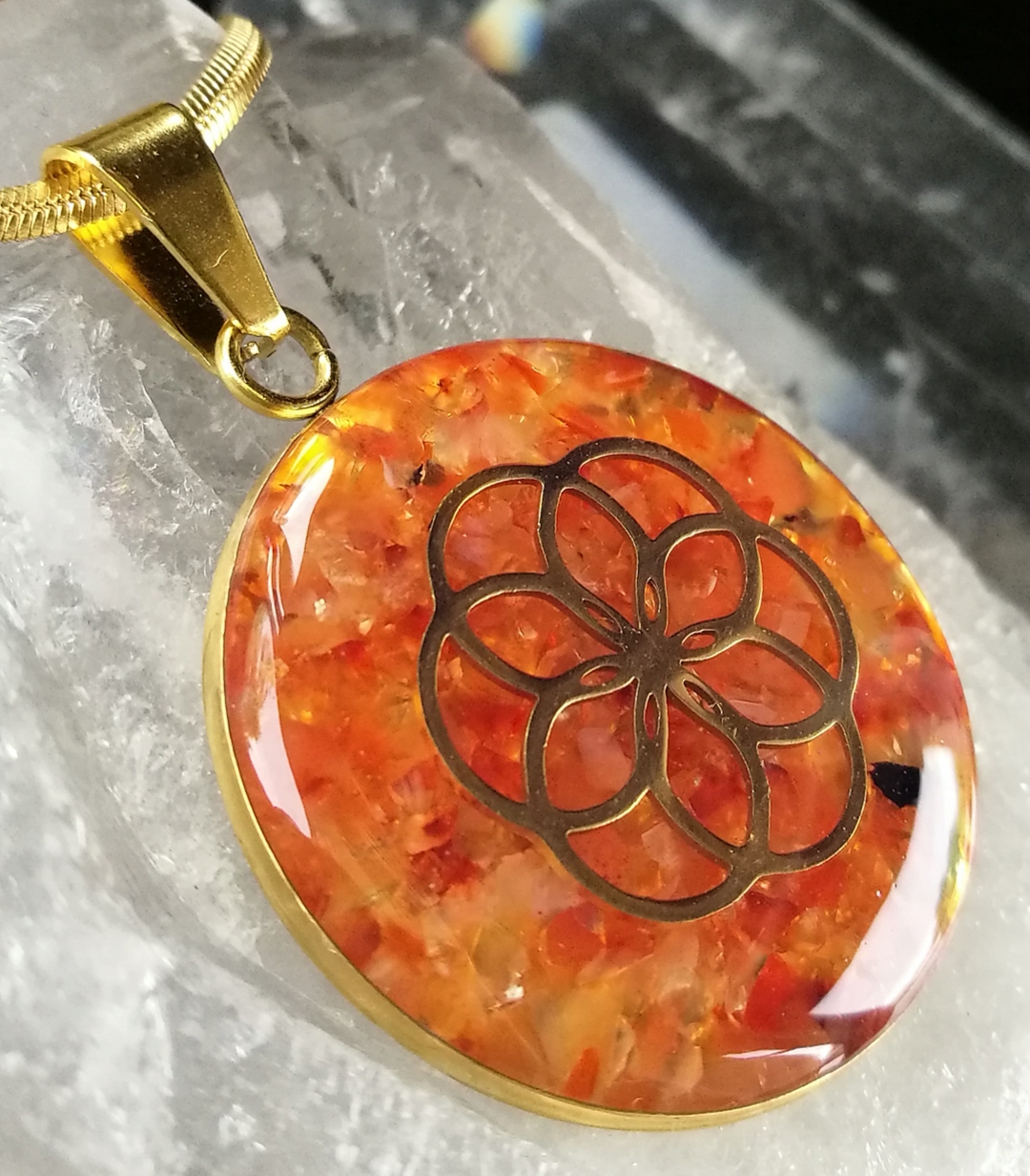 Orgonit Zářič 5G Květ Života Karneol Amulet