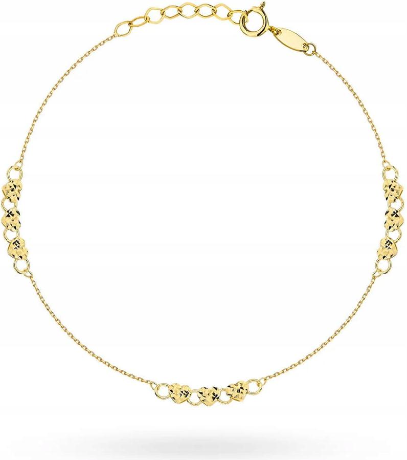 Zlatý dámský náramek s hladkými diamantovými srdíčky, módní, velikost 19 Cm