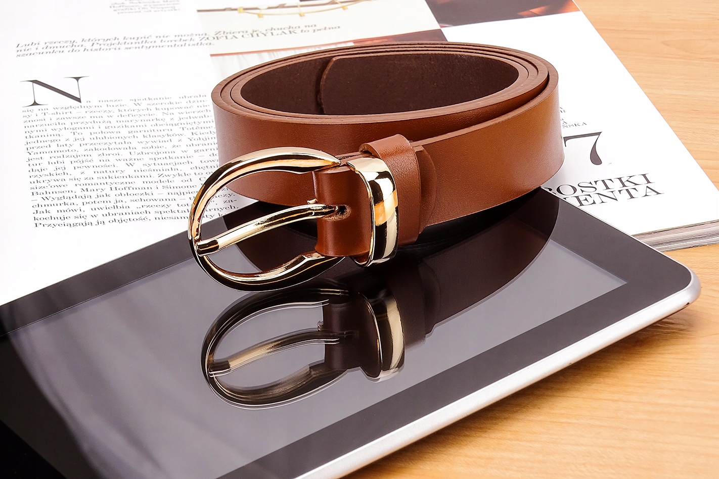 Pasek DAMSKI Owalna KLAMRA BRĄZ SKÓRA Marka Gracio