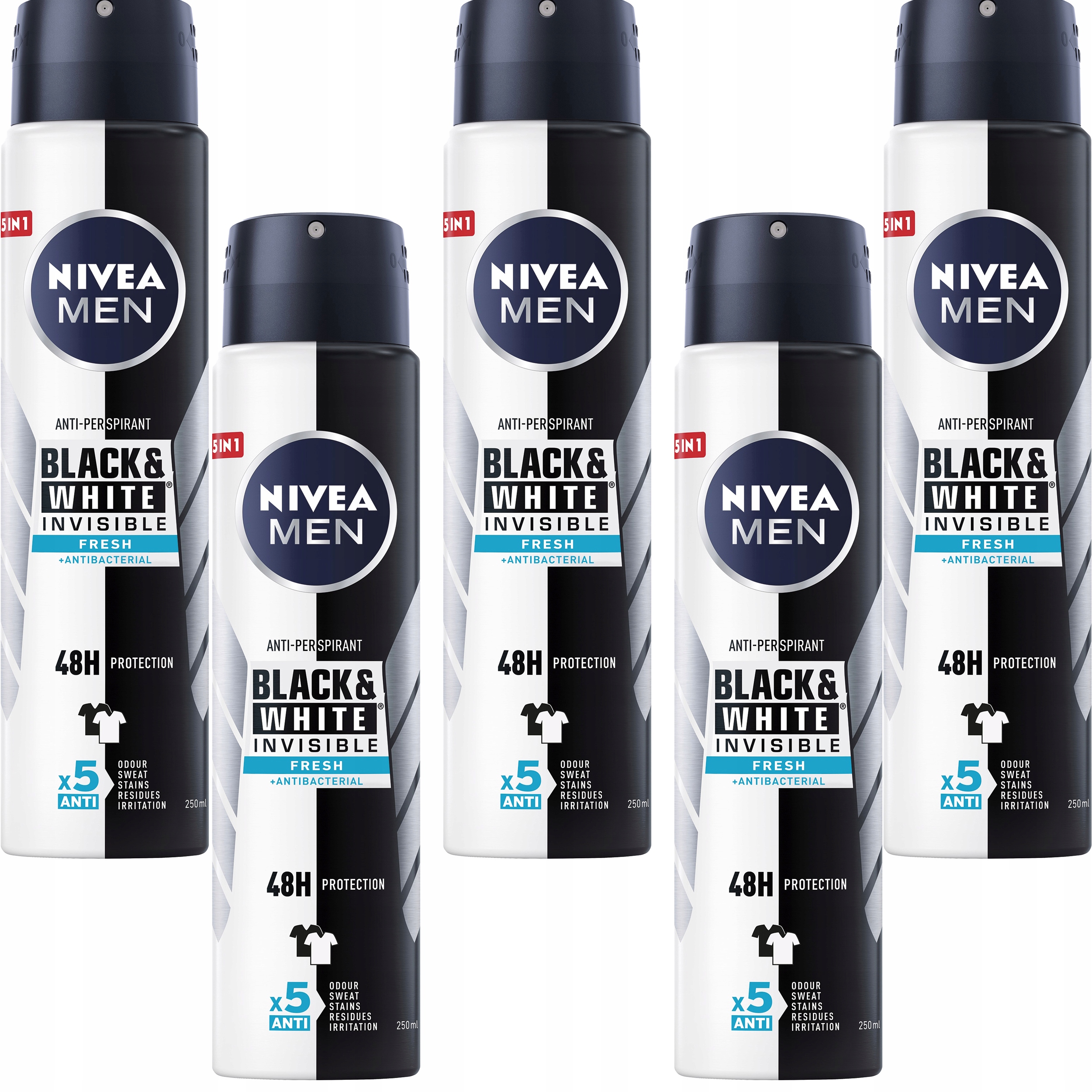 

Nivea Antyperspirant męski Black&White 5x250ml