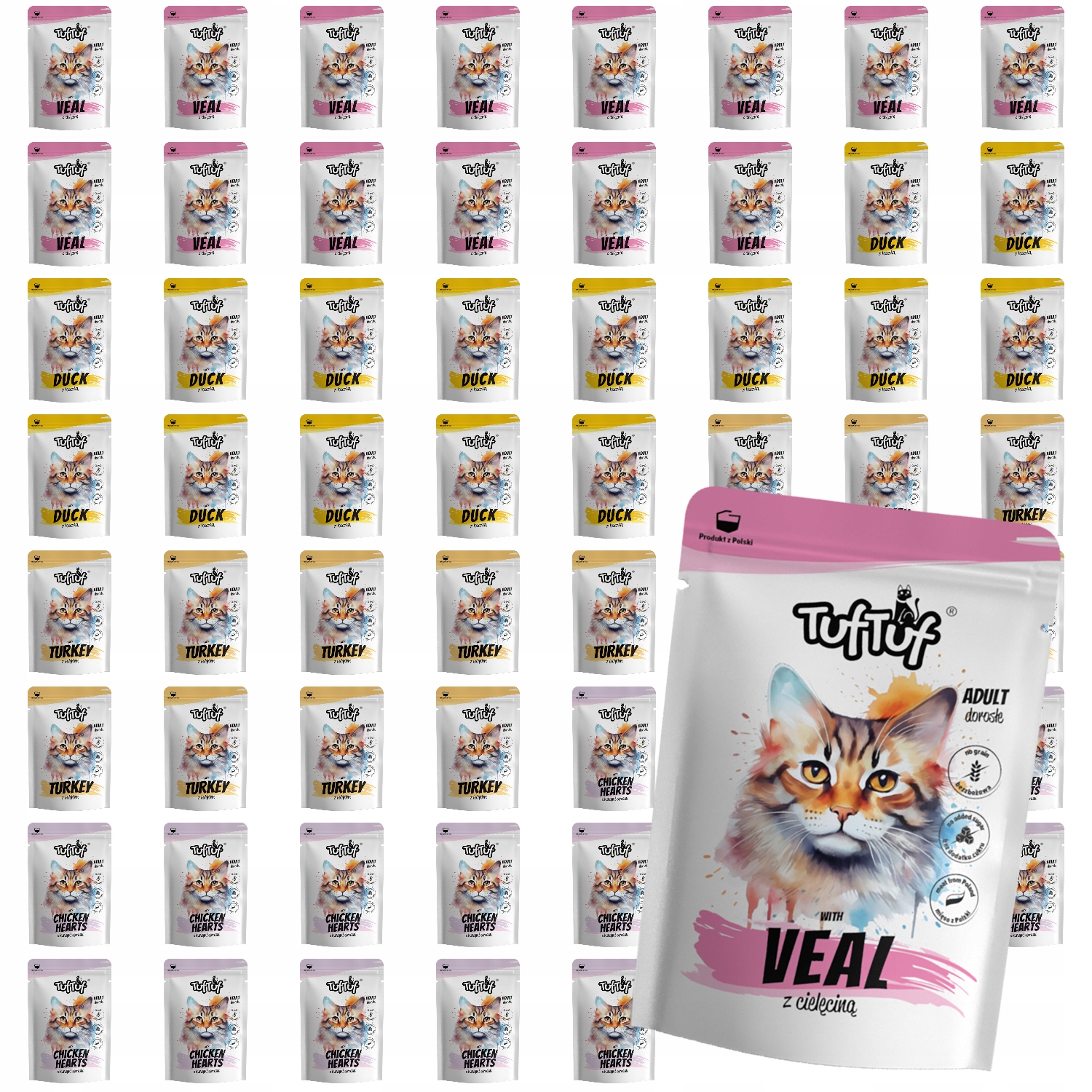 Levně Mokré Krmivo Pro Kočky TufTuf Kapsička mletý MIX Chutí Set 60x100g