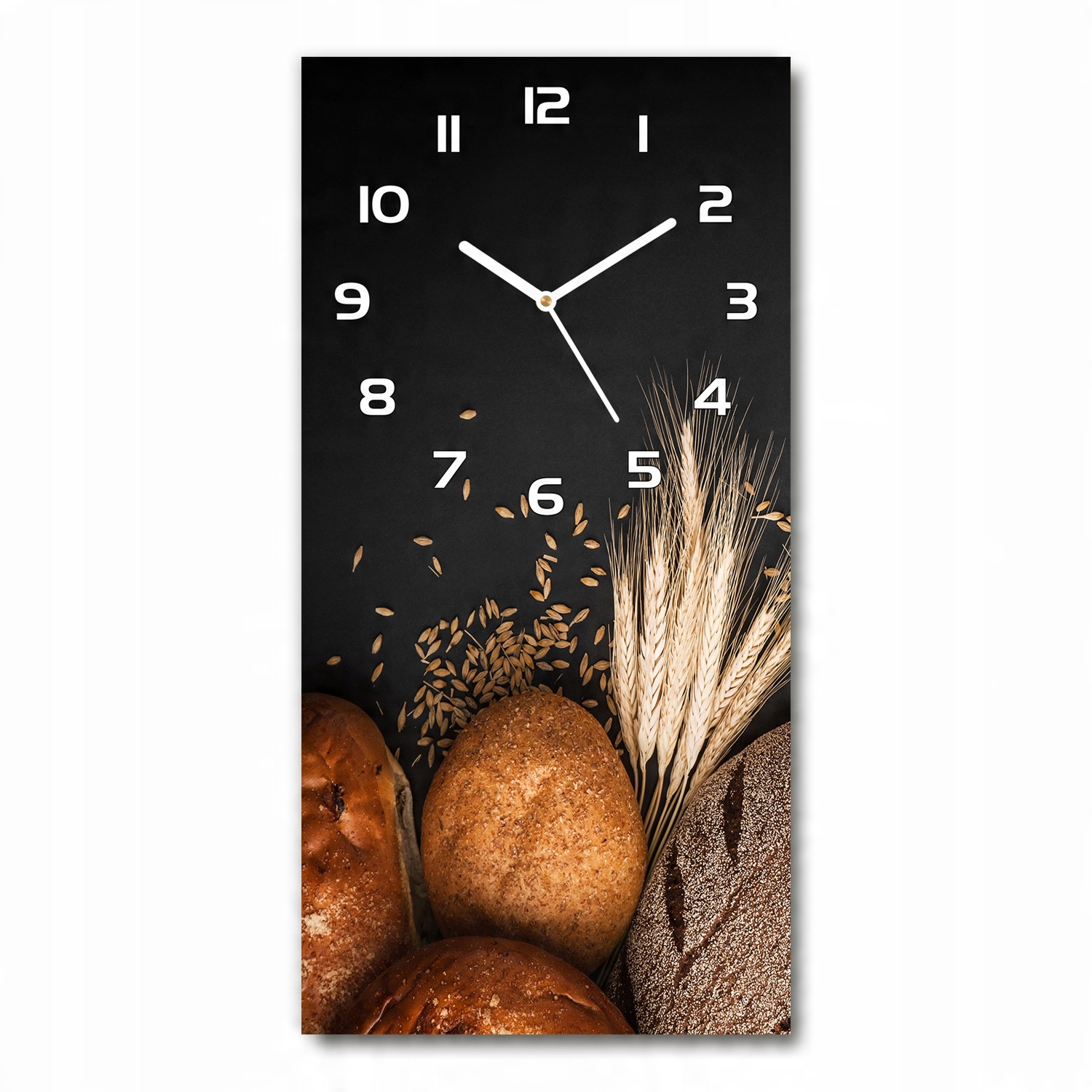 

Cichy szklany zegar na ścianę Pieczywo 30x60 pion