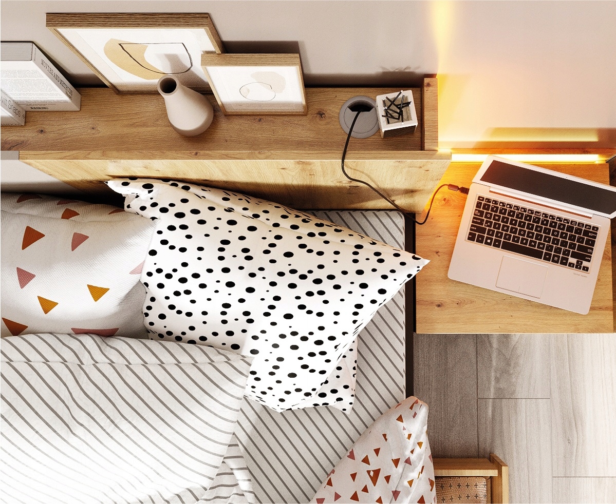 Stolik nocny szafka QB-10 + LED komoda QUBIC Liczba szuflad 1