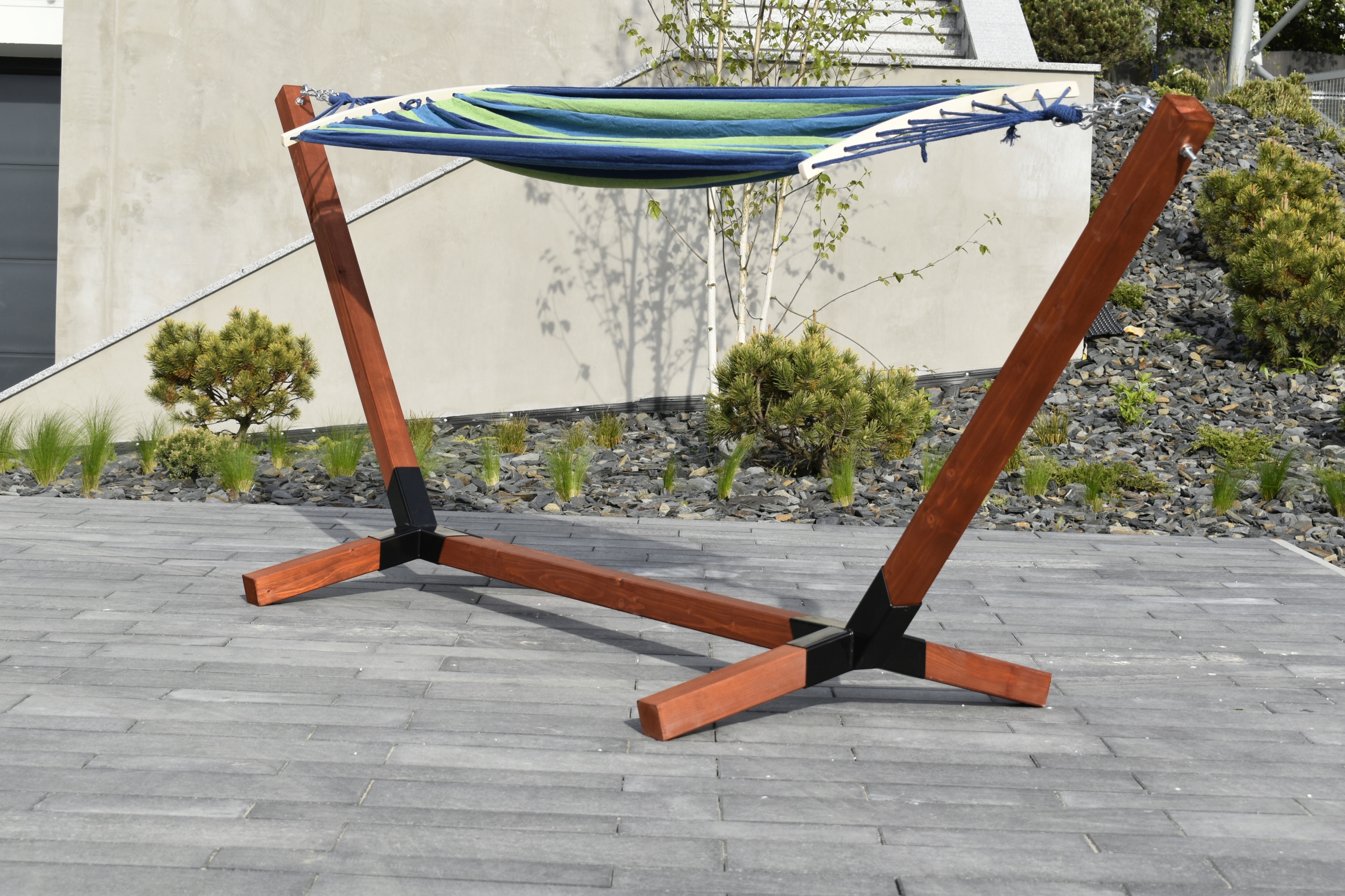 ZESTAW STELAŻ IMPREGNOWANY DREWNIANY 300 HAMAK 220x150 PROSZKOWO MALOWANE Maksymalne obciążenie 300 kg