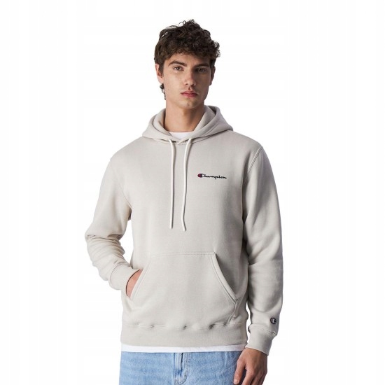 Pánská mikina s kapucí Champion Logo Small Script béžová velikost 3XL