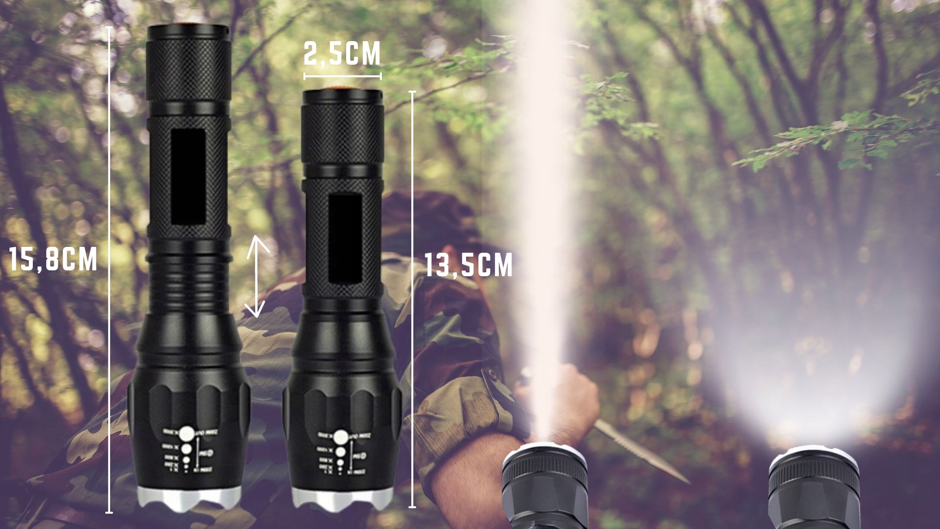 Latarka Taktyczna LED CREE XML-T6 - ZOOM Z AKUMULATOR 5 TRYBÓW DUŻY ZASIĘG Zasilanie baterie