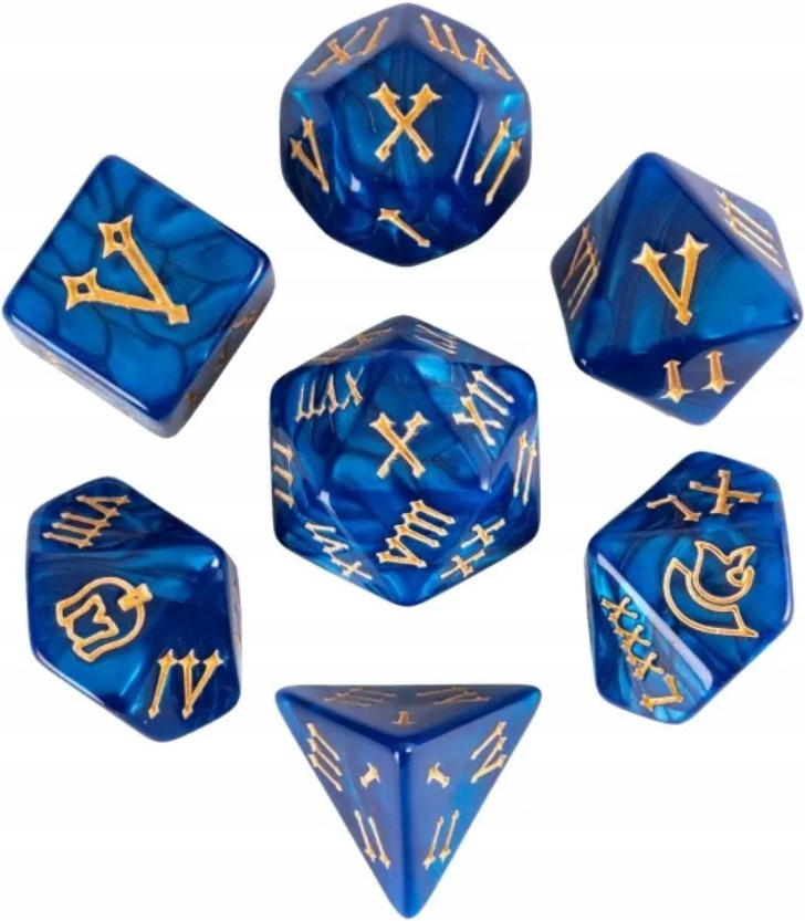 Zestaw 7 Kości Perłowe Niebieski Królewski Marmur D4-20 K20 Rpg D&D Mtg BG3