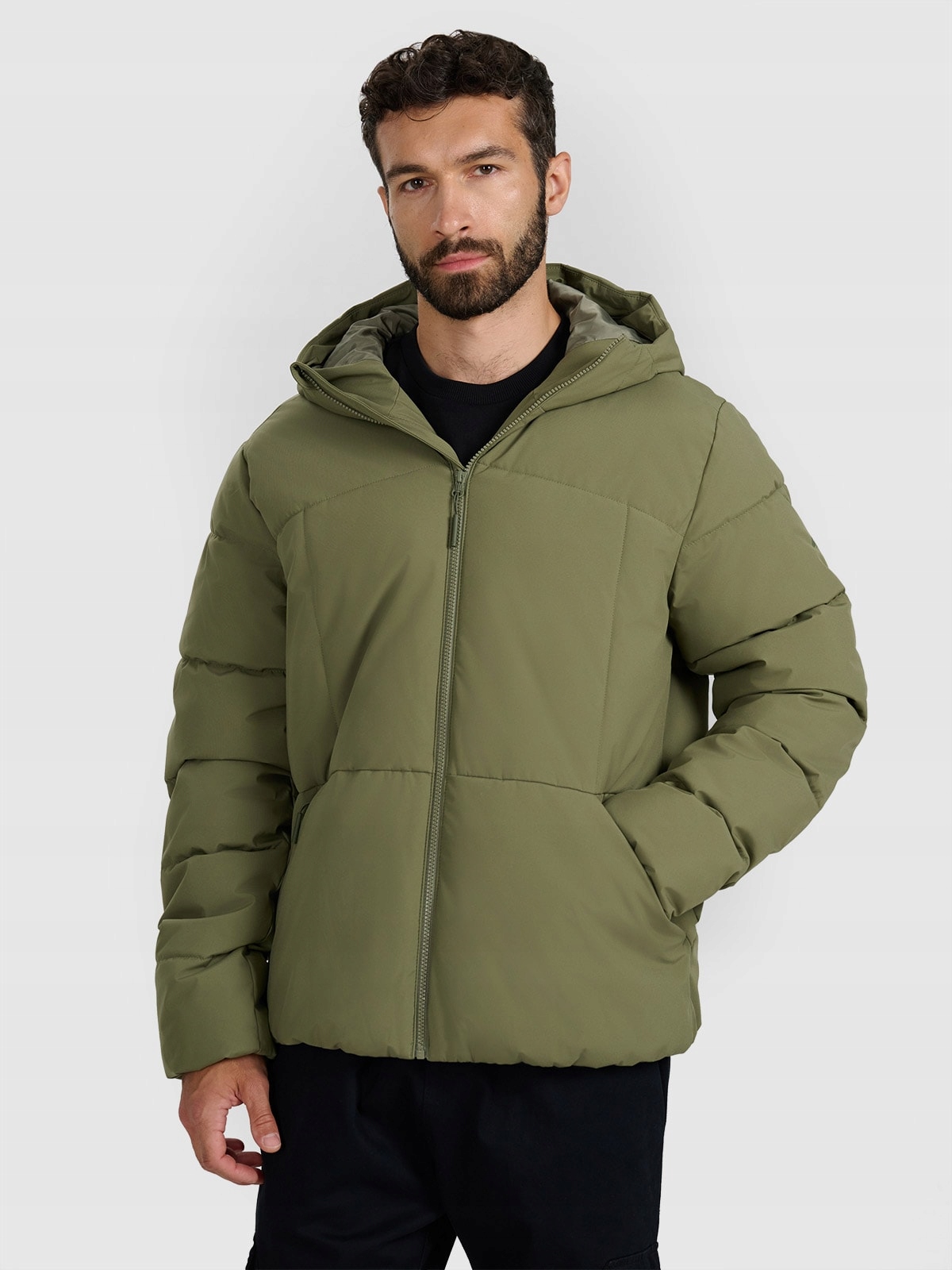 4F Pánská péřová bunda Olivová Khaki XL